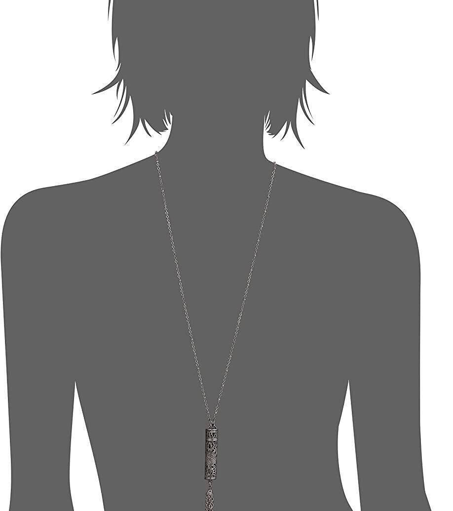 1928 Jewelry Antiqued Filigrana Glass Vial Tassel Necklace 28"