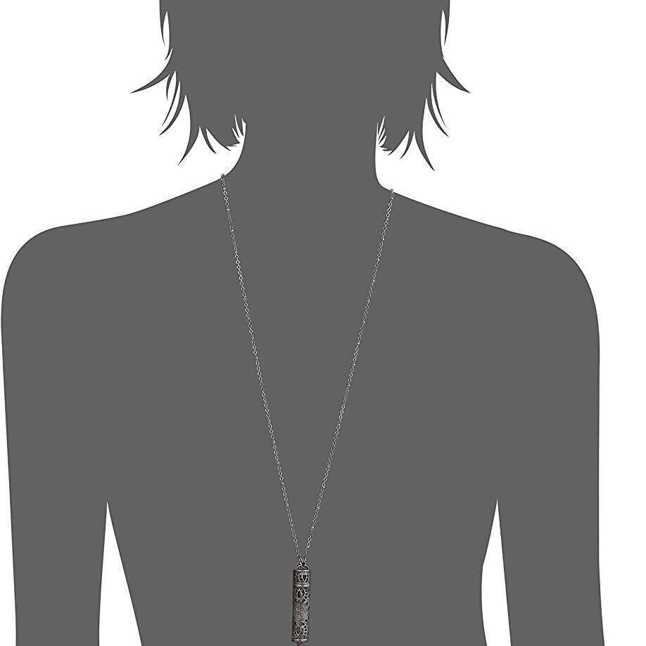 1928 Jewelry Antiqued Filigrana Glass Vial Tassel Necklace 28"