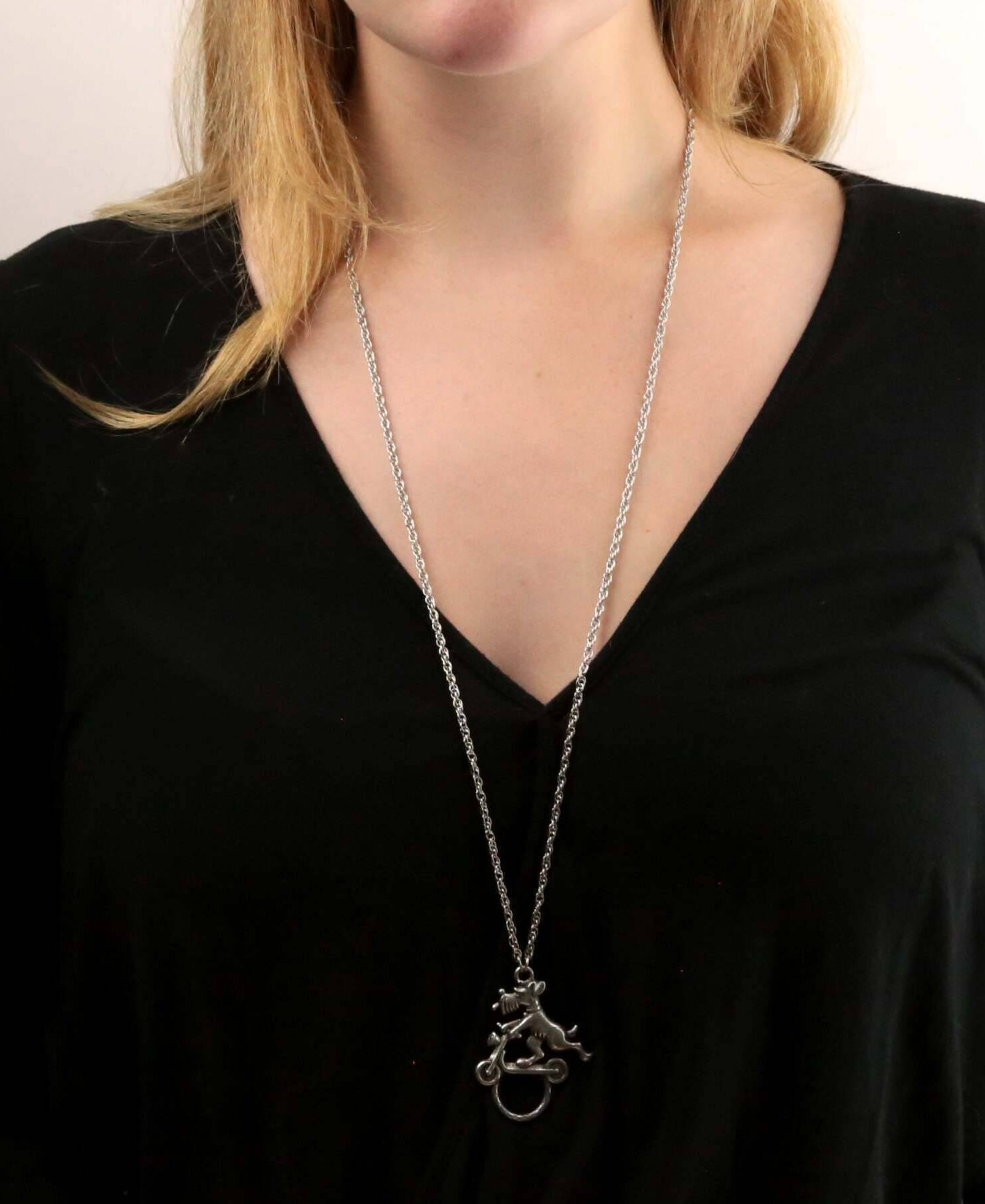 1928 Jewelry Dog On Scooter Badge & Eyeglass Holder Chain Necklace 30"