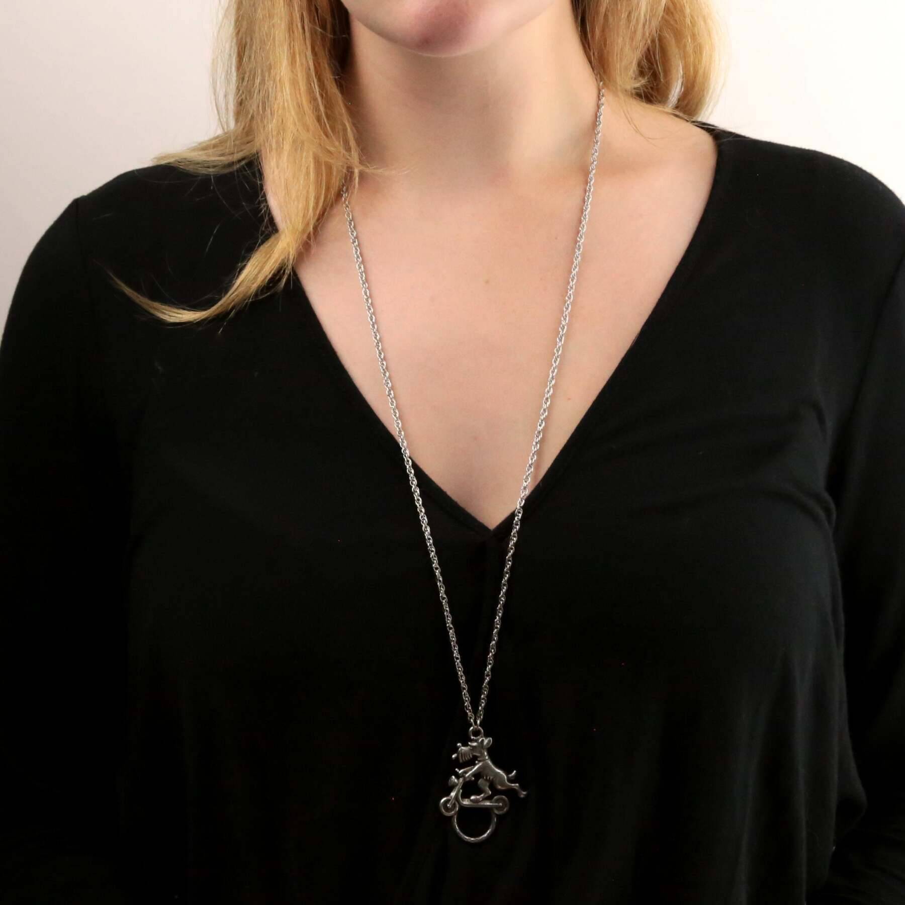 1928 Jewelry Dog On Scooter Badge & Eyeglass Holder Chain Necklace 30"