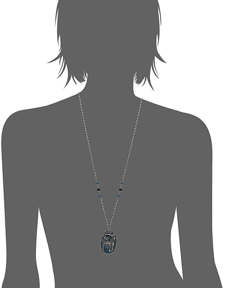 1928 Jewelry Pesky Cat & Fish Blue Enamel Pendant Necklace 30"