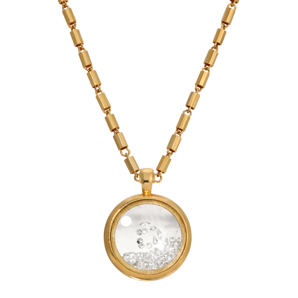 1928 Jewelry Golden Luxe Round Magnifier Crystal Pendant Necklace 30" - Magnification Power 2-3