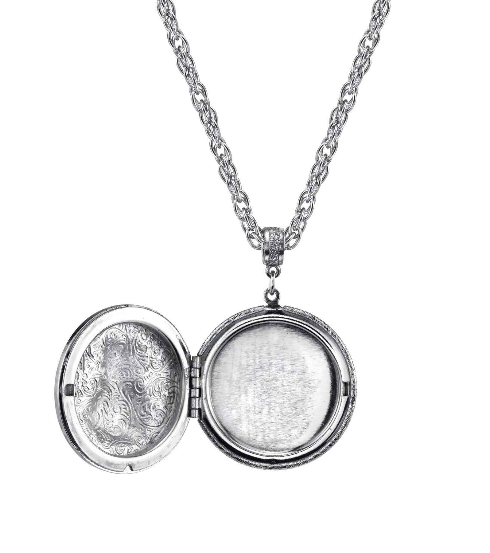 1928 Jewelry Pewter Cat Locket Necklace 30"