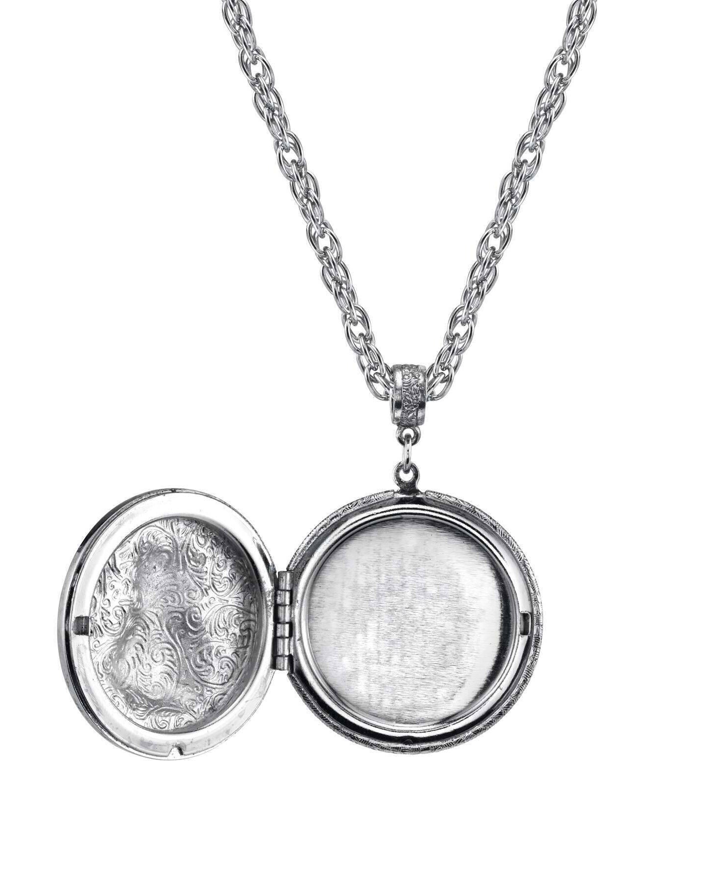 1928 Jewelry Pewter Cat Locket Necklace 30"