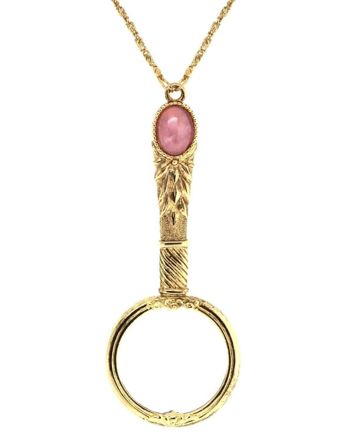 1928 Jewelry Deco Oval Gemstone Magnifying Glass Pendant Necklace 30" - Magnification Power: 2X