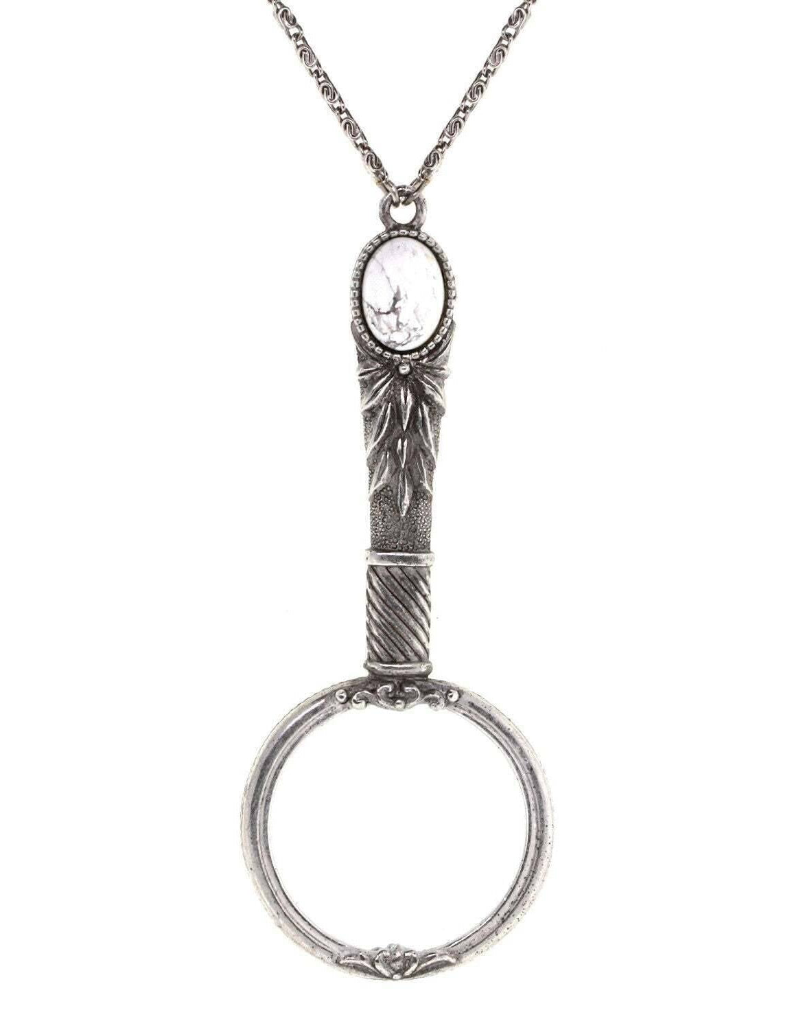 1928 Jewelry Deco Oval Gemstone Magnifying Glass Pendant Necklace 30" - Magnification Power: 2X