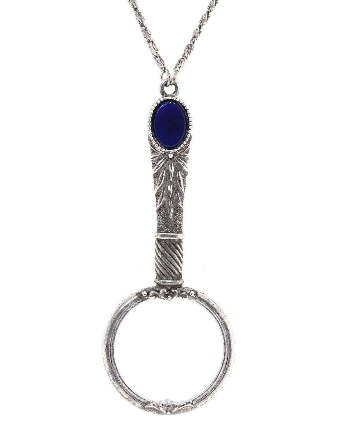 1928 Jewelry Deco Oval Gemstone Magnifying Glass Pendant Necklace 30" - Magnification Power: 2X