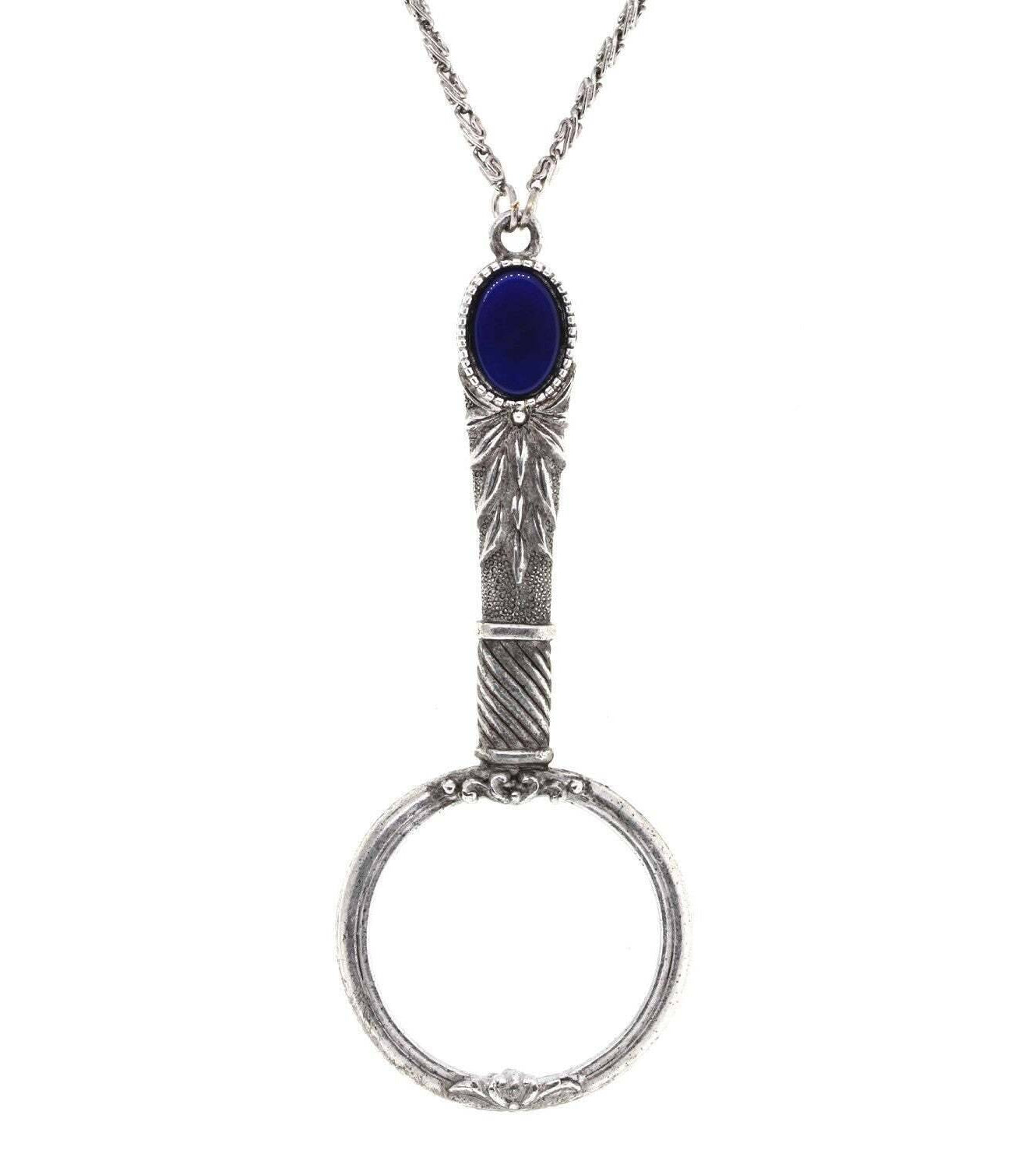 1928 Jewelry Deco Oval Gemstone Magnifying Glass Pendant Necklace 30" - Magnification Power: 2X
