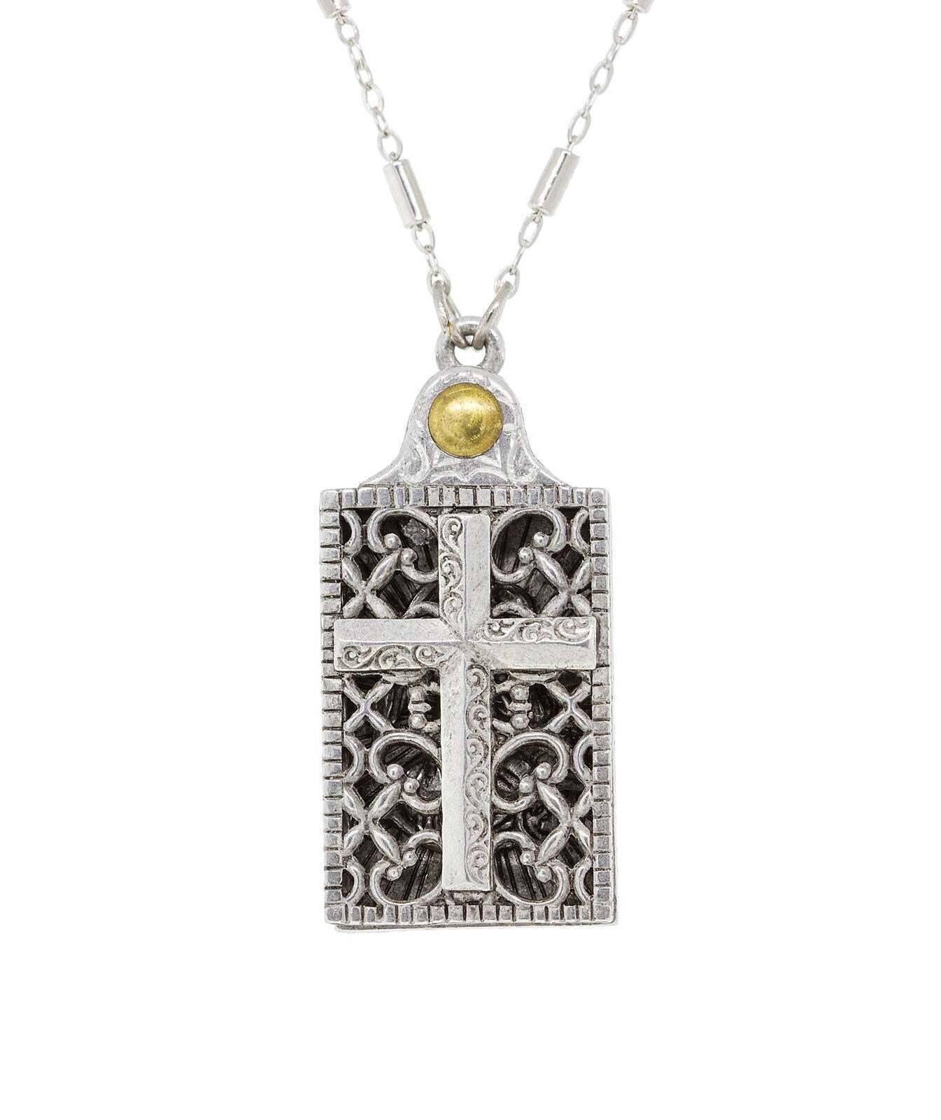 Symbols Of Faith Rectangular Cross and Angel Slide Locket Necklace 28"