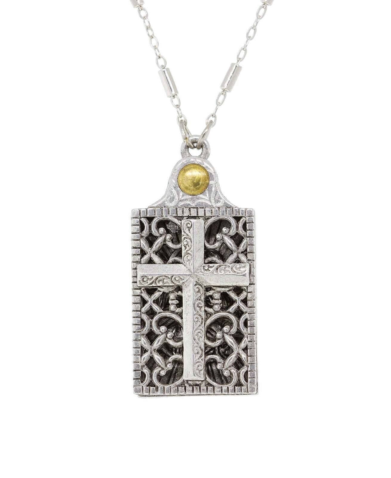 Symbols Of Faith Rectangular Cross and Angel Slide Locket Necklace 28"
