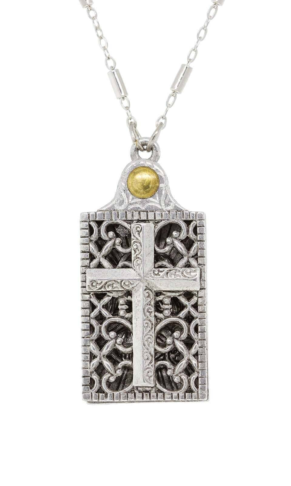 Symbols Of Faith Rectangular Cross and Angel Slide Locket Necklace 28"
