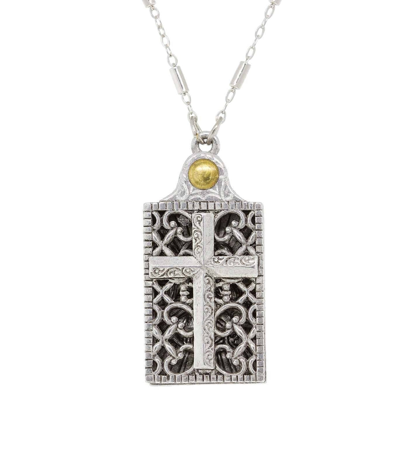 Symbols Of Faith Rectangular Cross and Angel Slide Locket Necklace 28"