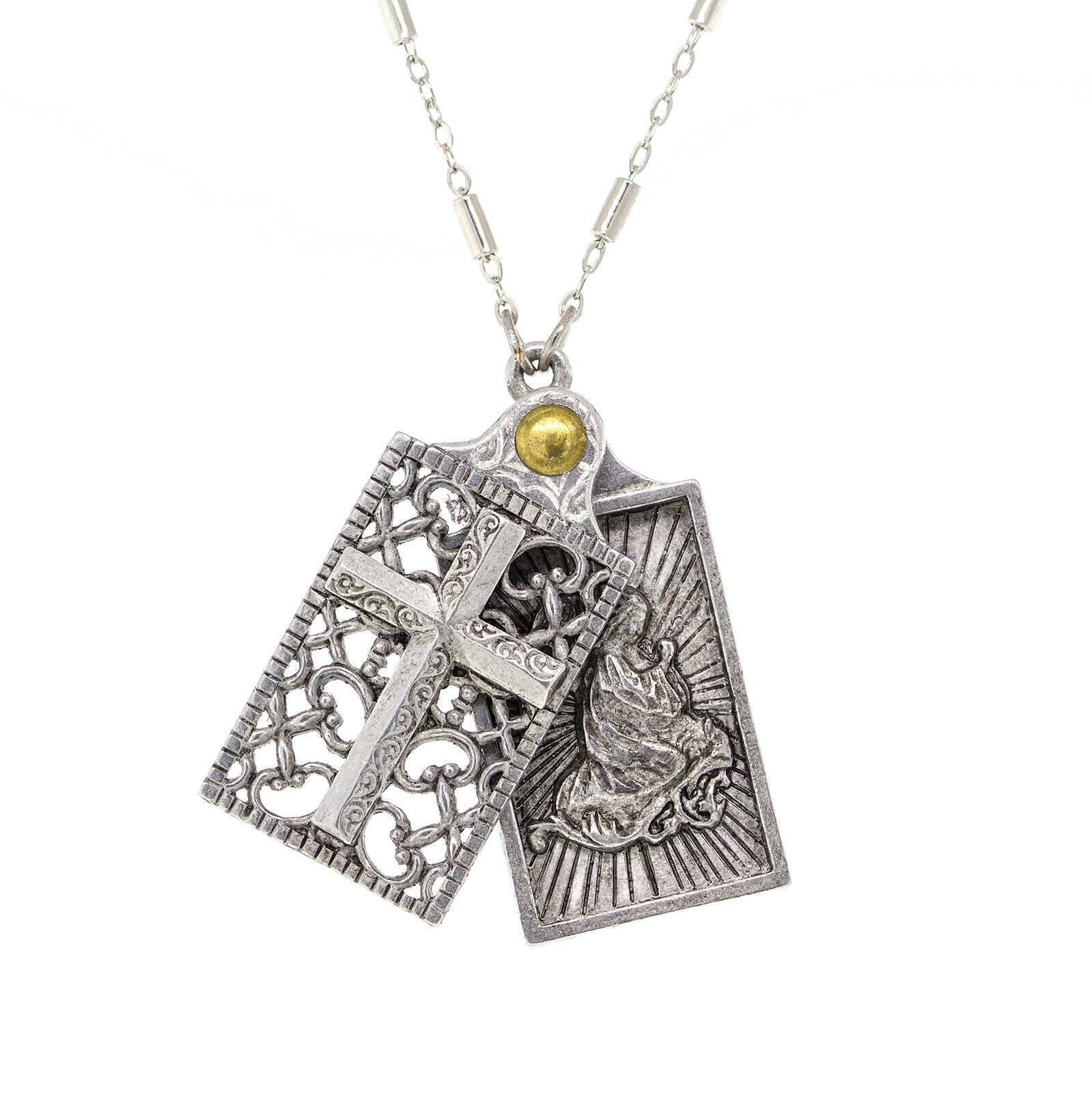 Symbols Of Faith Rectangular Cross and Angel Slide Locket Necklace 28"