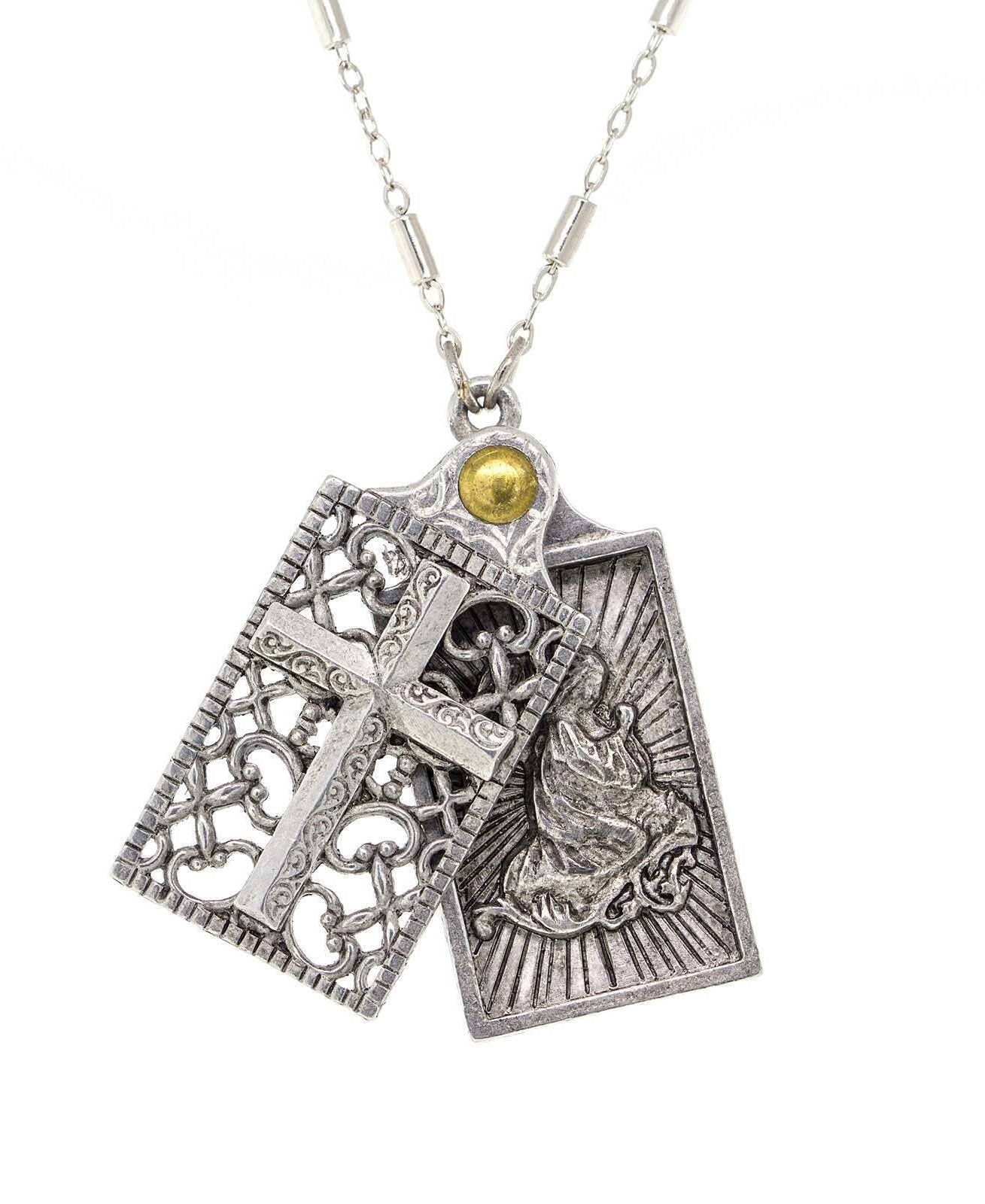 Symbols Of Faith Rectangular Cross and Angel Slide Locket Necklace 28"