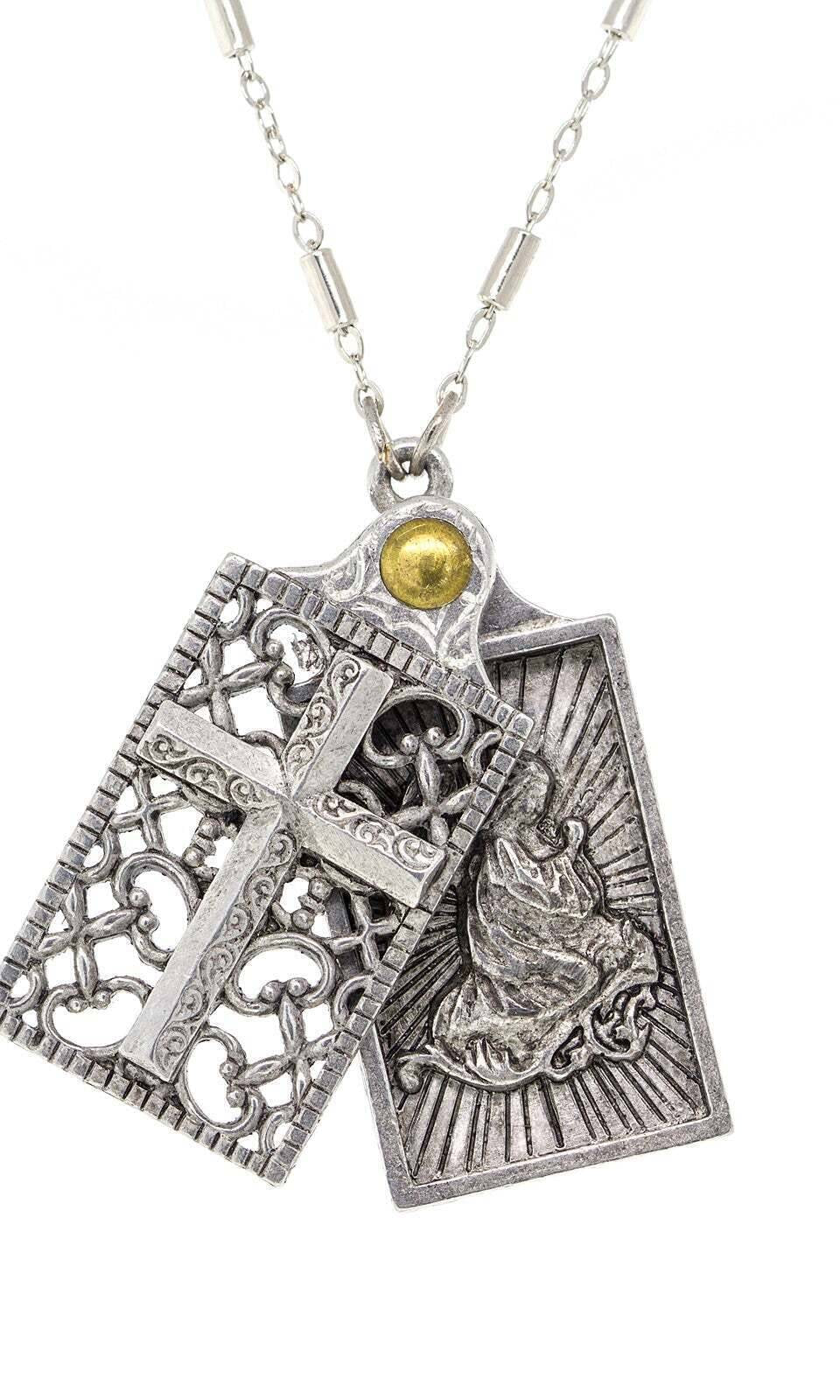 Symbols Of Faith Rectangular Cross and Angel Slide Locket Necklace 28"