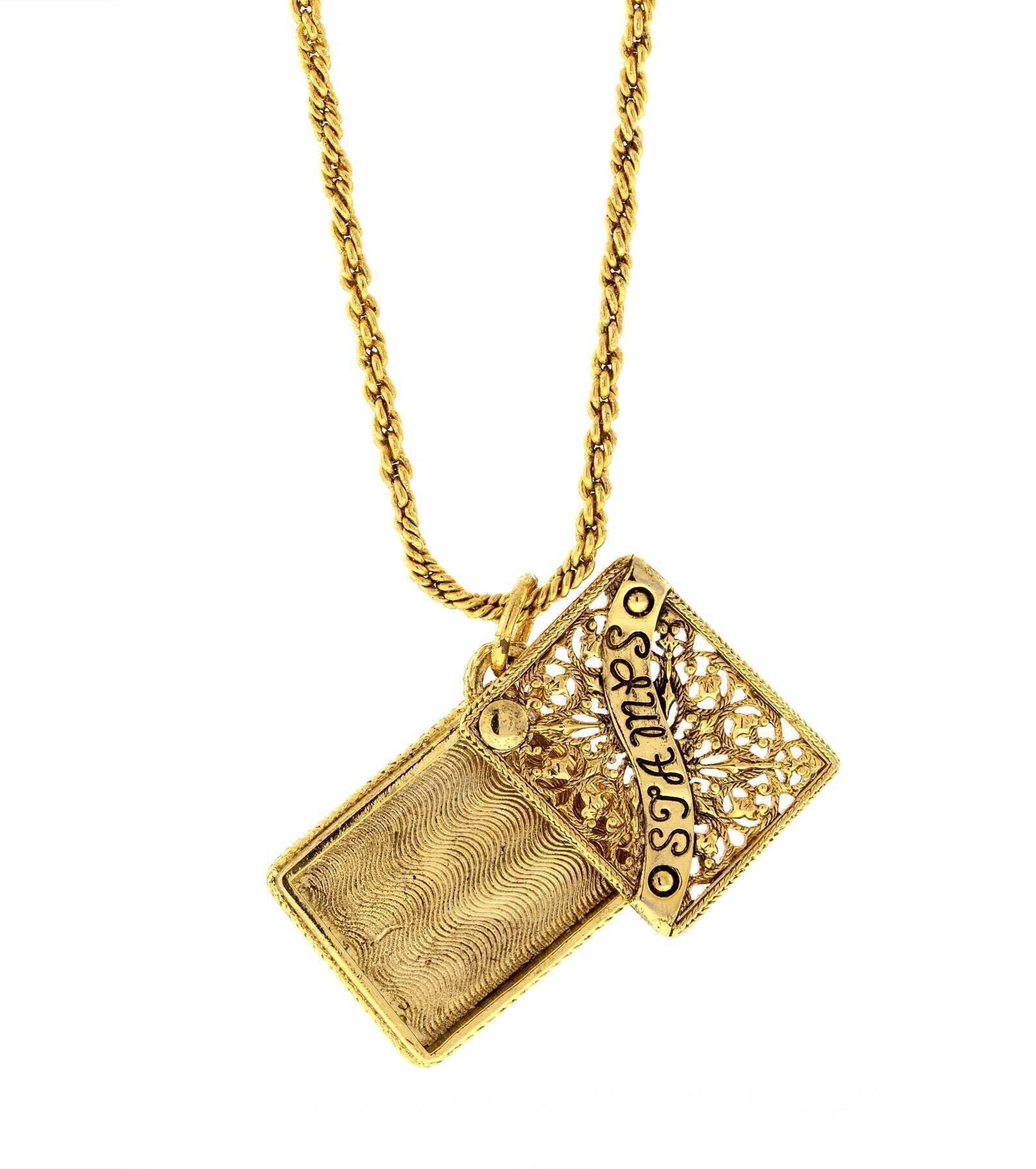 Antiquities Couture Postage Stamp Holder Locket Necklace 32"