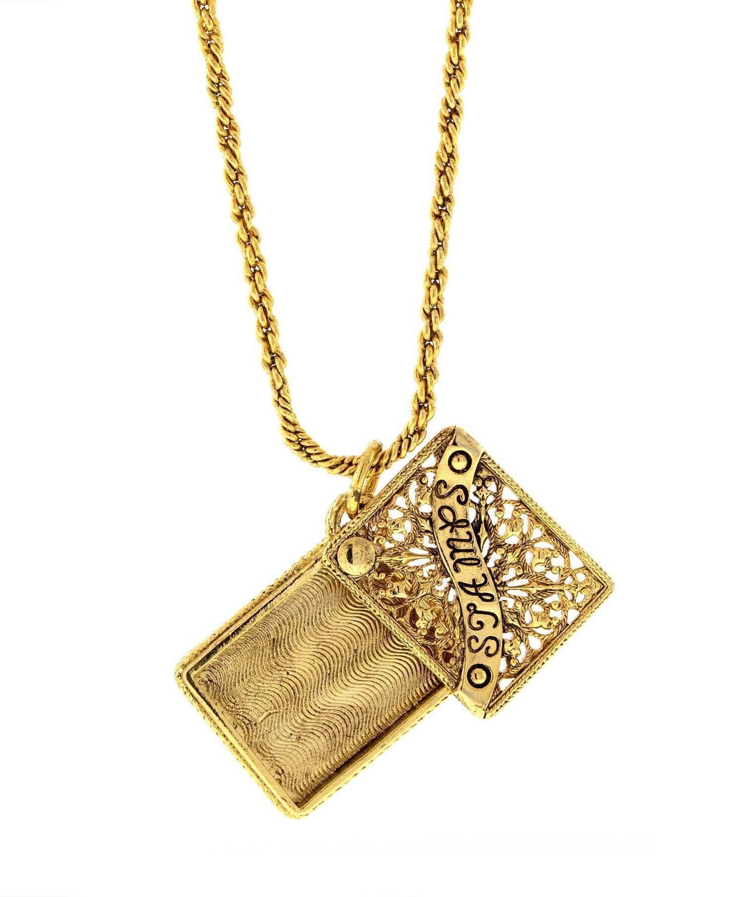 Antiquities Couture Postage Stamp Holder Locket Necklace 32"