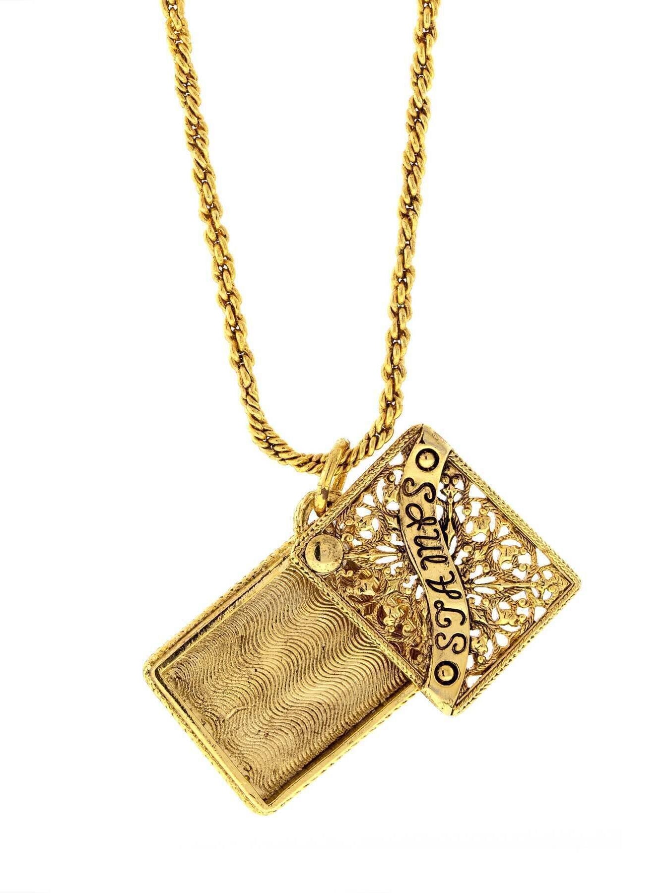Antiquities Couture Postage Stamp Holder Locket Necklace 32"