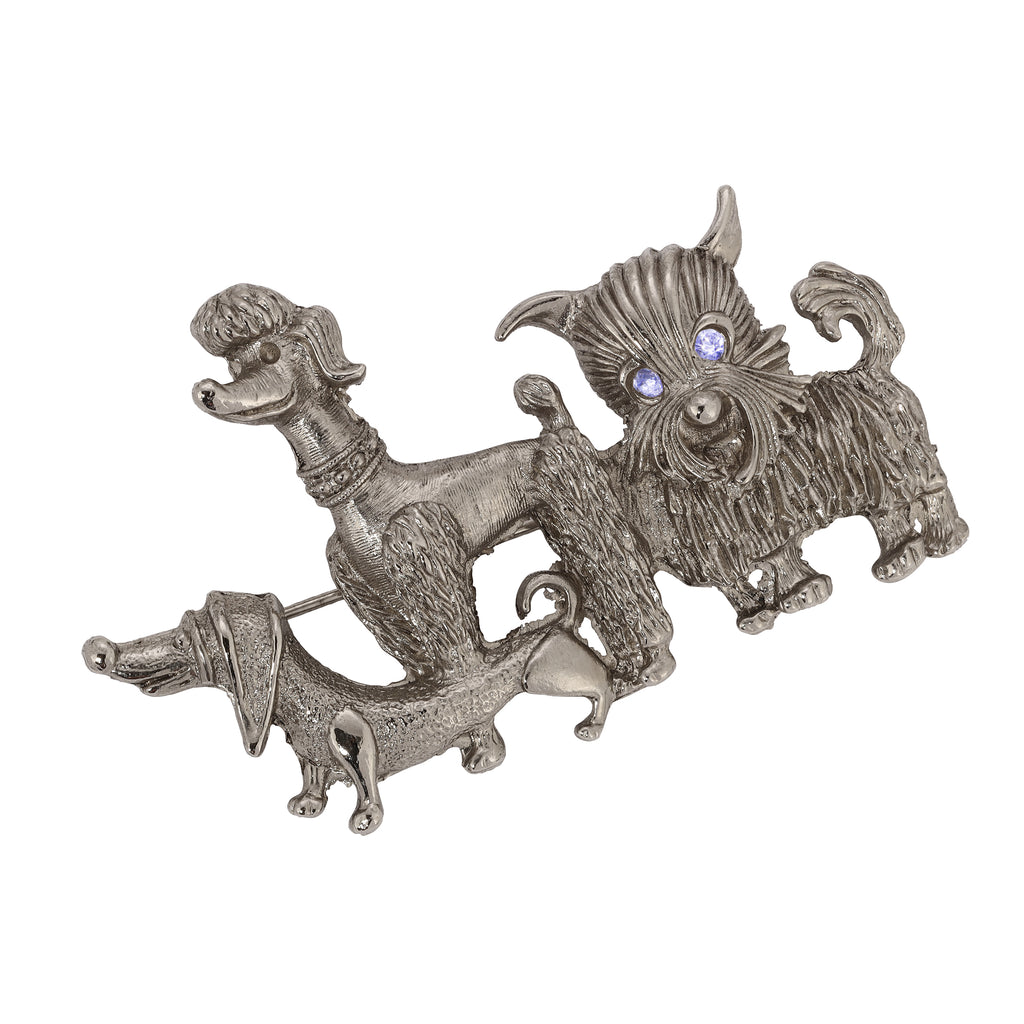 1928 Jewelry Silver Tone Canine Companions Trio Brooch Pin
