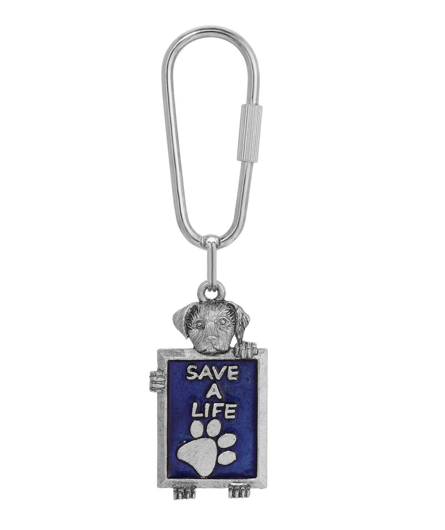 1928 Jewelry Blue Enamel Save A Life Dog Carabiner Key Chain