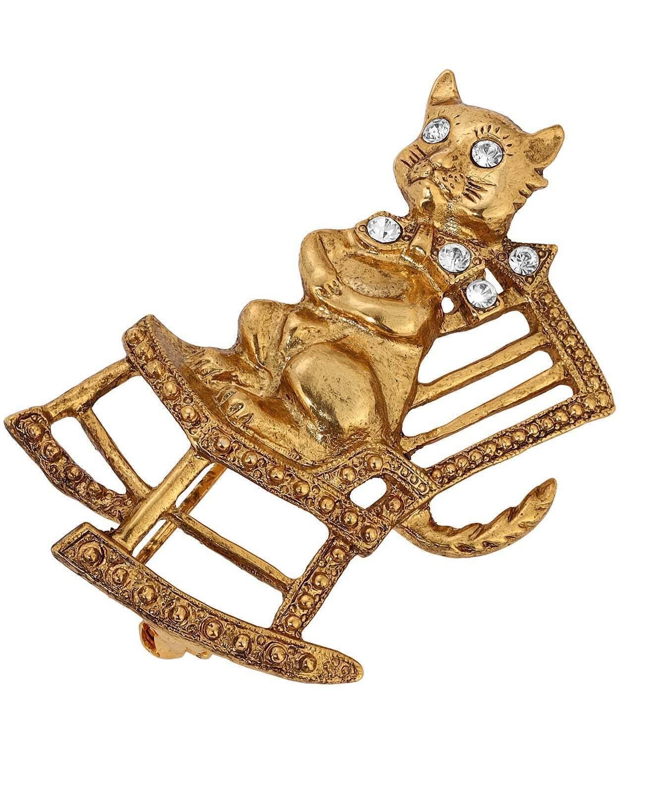 1928 Jewelry Whiskers The Cat On A Rocking Chair Crystal Pin