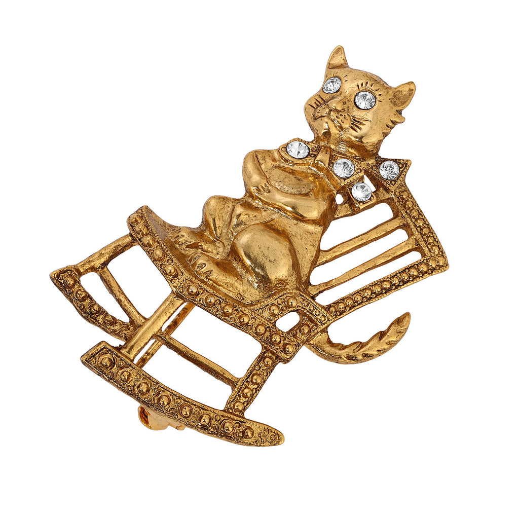 1928 Jewelry Whiskers The Cat On A Rocking Chair Crystal Pin