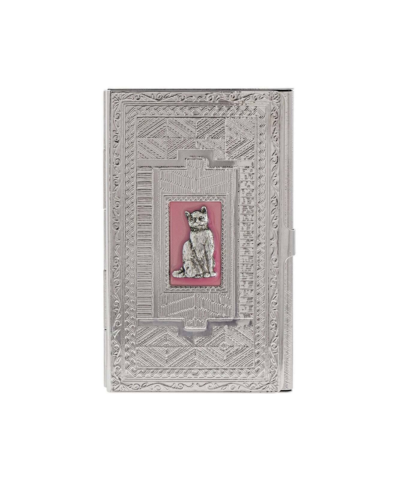 1928 Jewelry Deco Pink Enamel Cat Slim Business Card Case