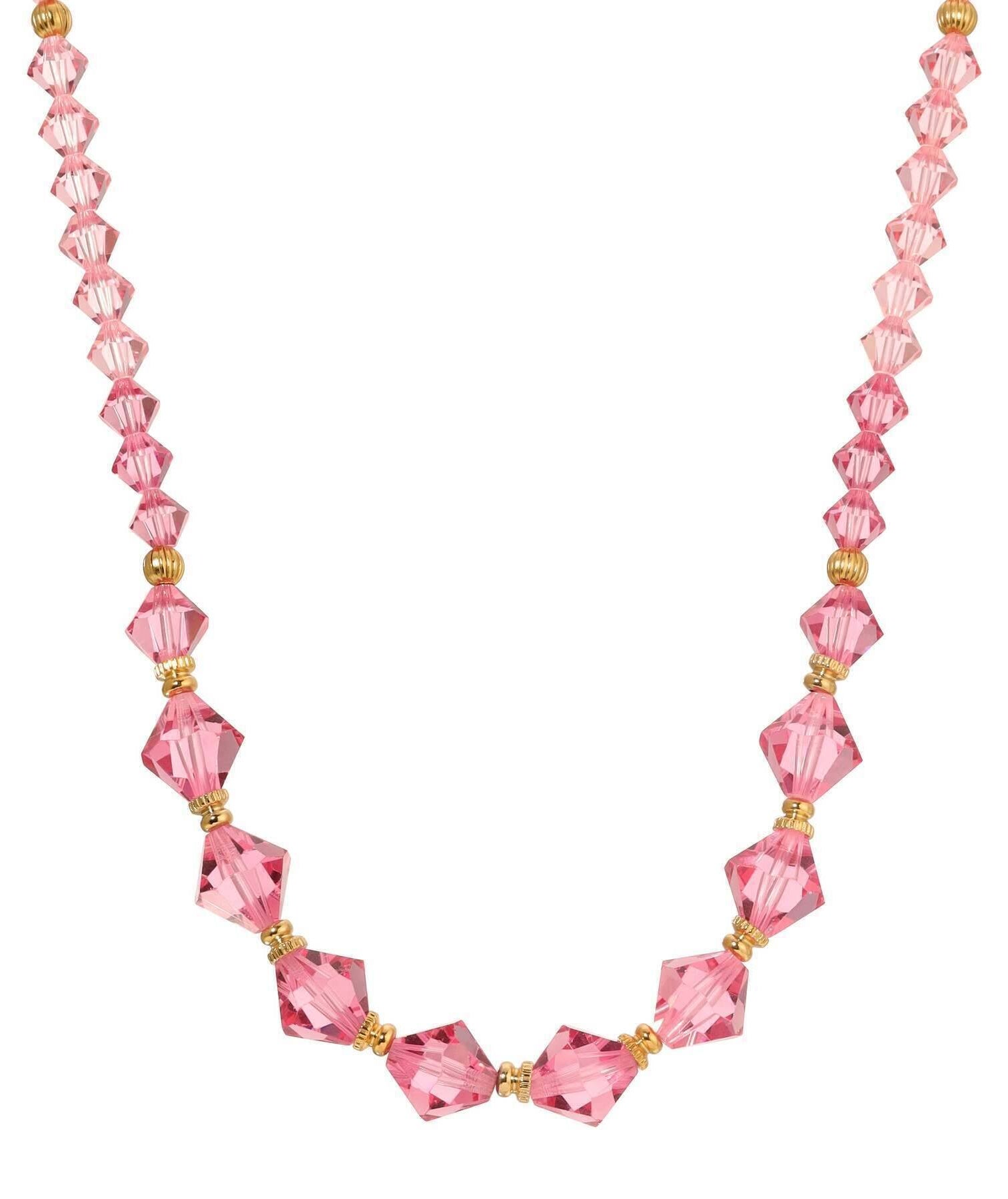 1928 Jewelry Graduated Austrian Pink Lantern Crystal Necklace 15"+ 3" Extender