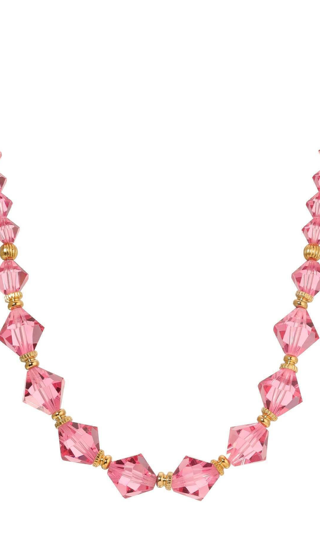 1928 Jewelry Graduated Austrian Pink Lantern Crystal Necklace 15"+ 3" Extender