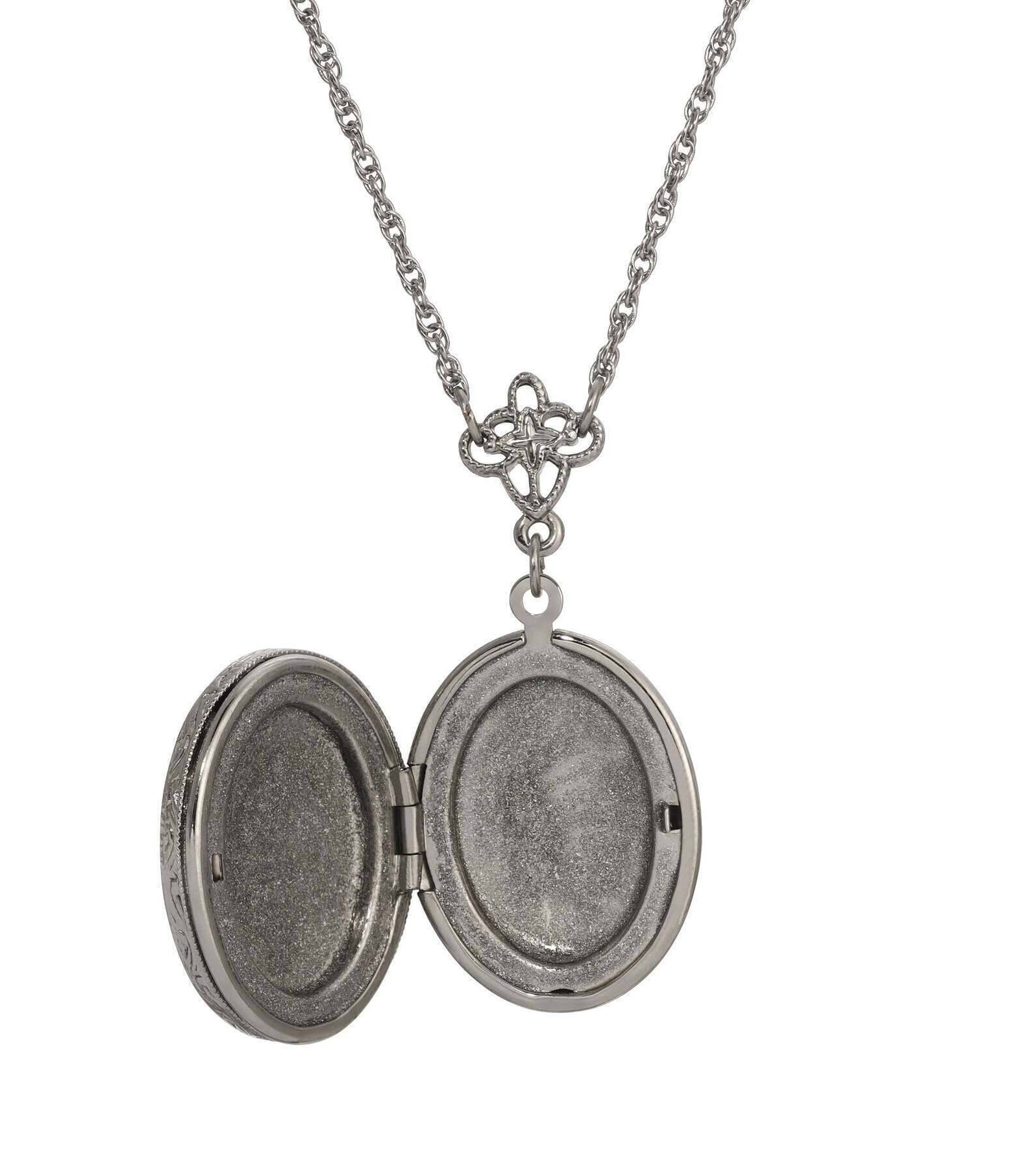 1928 Jewelry Sitting Cat Oval Enamel Locket Necklace 24"