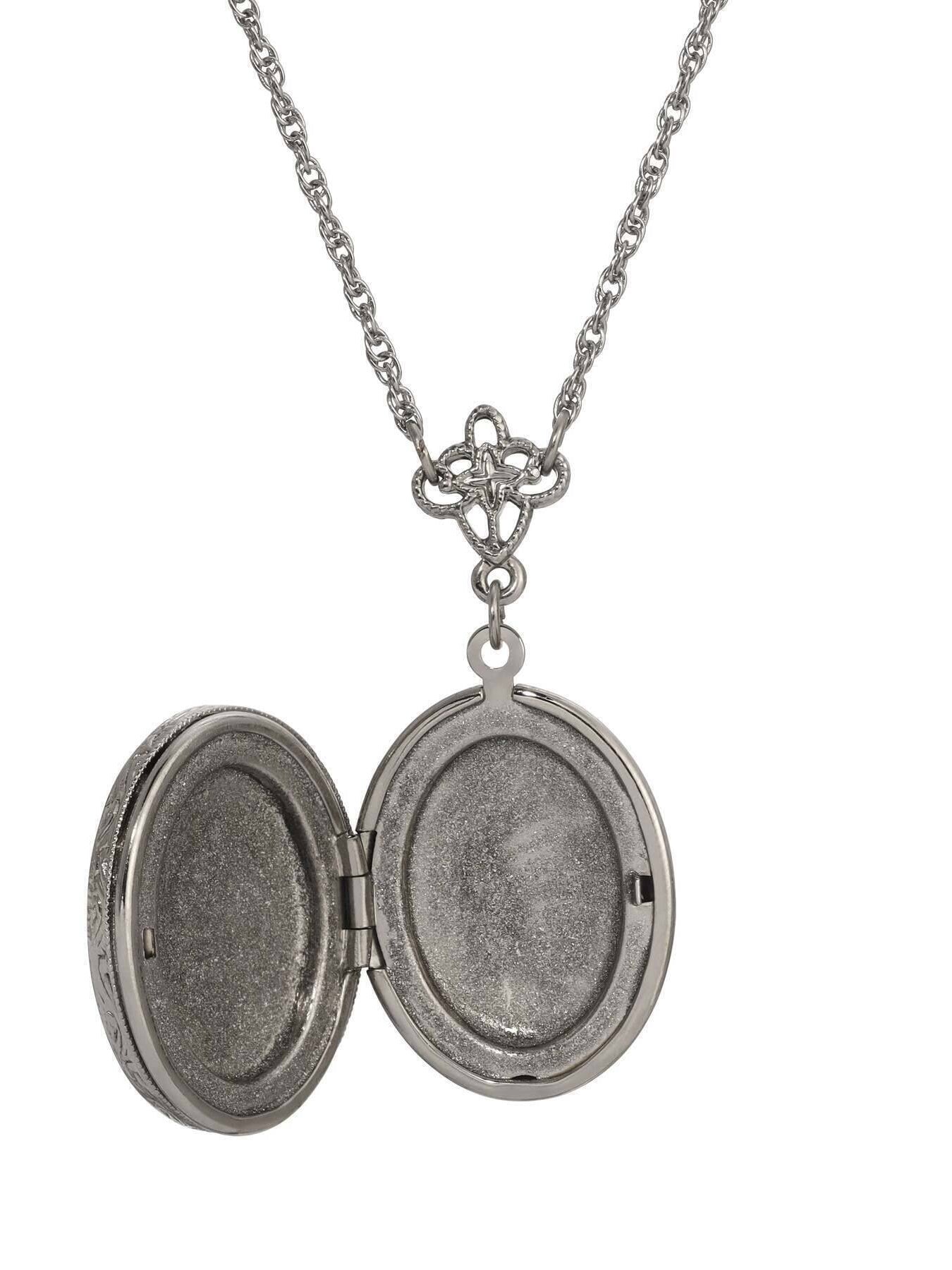 1928 Jewelry Sitting Cat Oval Enamel Locket Necklace 24"