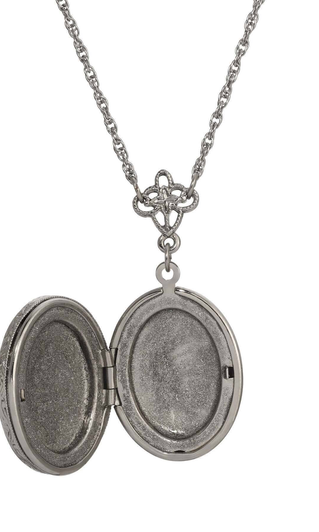 1928 Jewelry Sitting Cat Oval Enamel Locket Necklace 24"