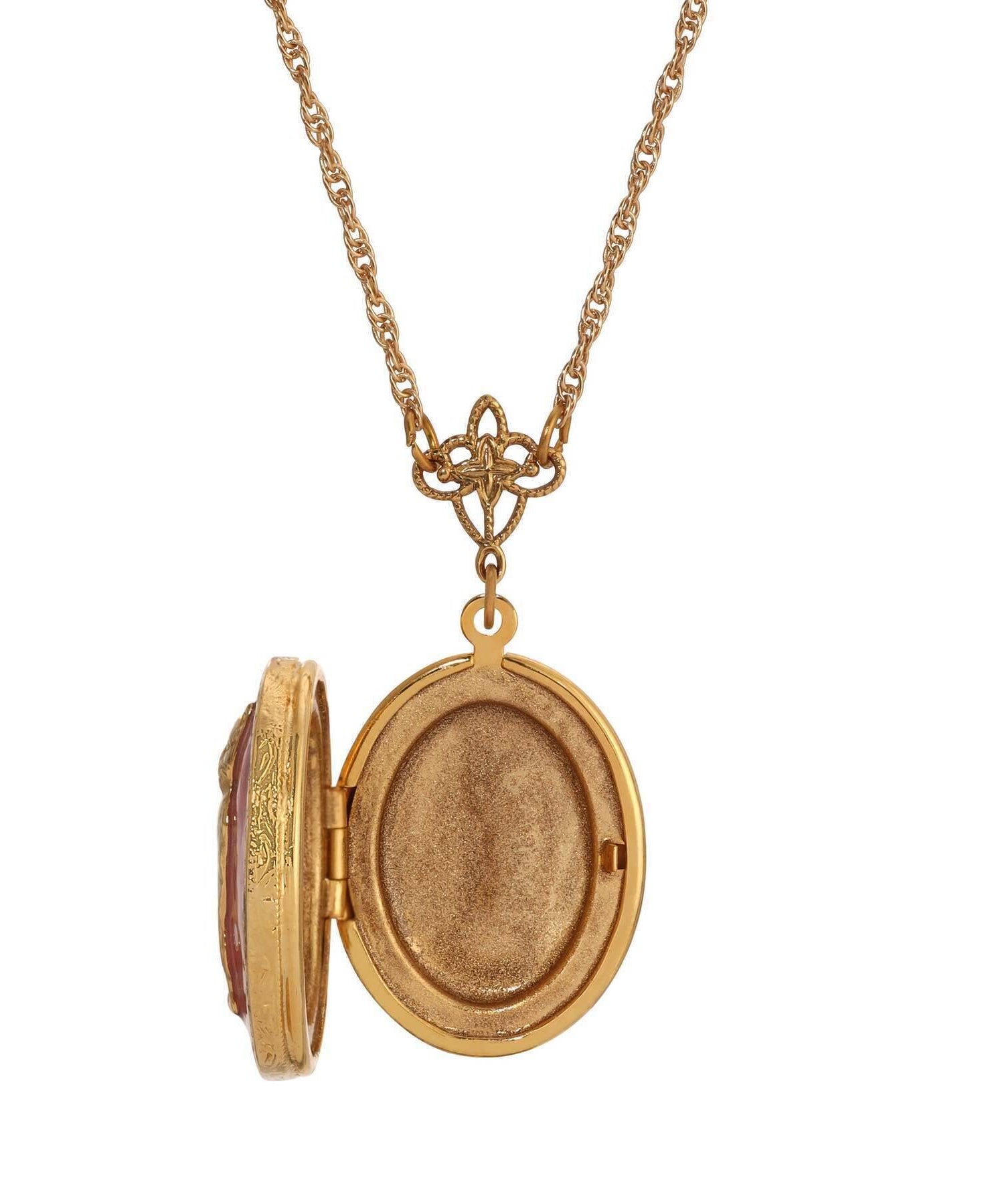 1928 Jewelry Sitting Cat Oval Enamel Locket Necklace 24"