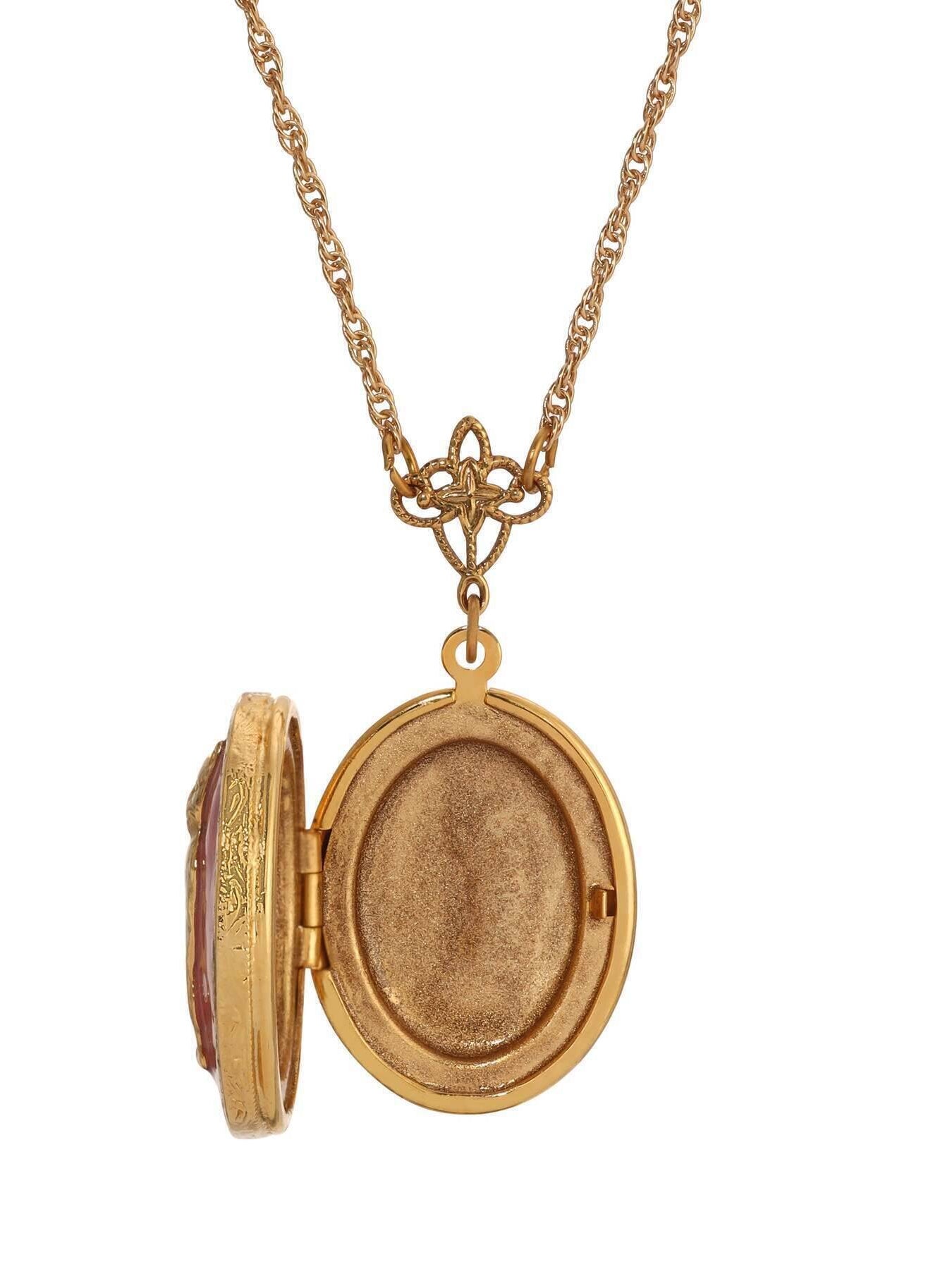 1928 Jewelry Sitting Cat Oval Enamel Locket Necklace 24"