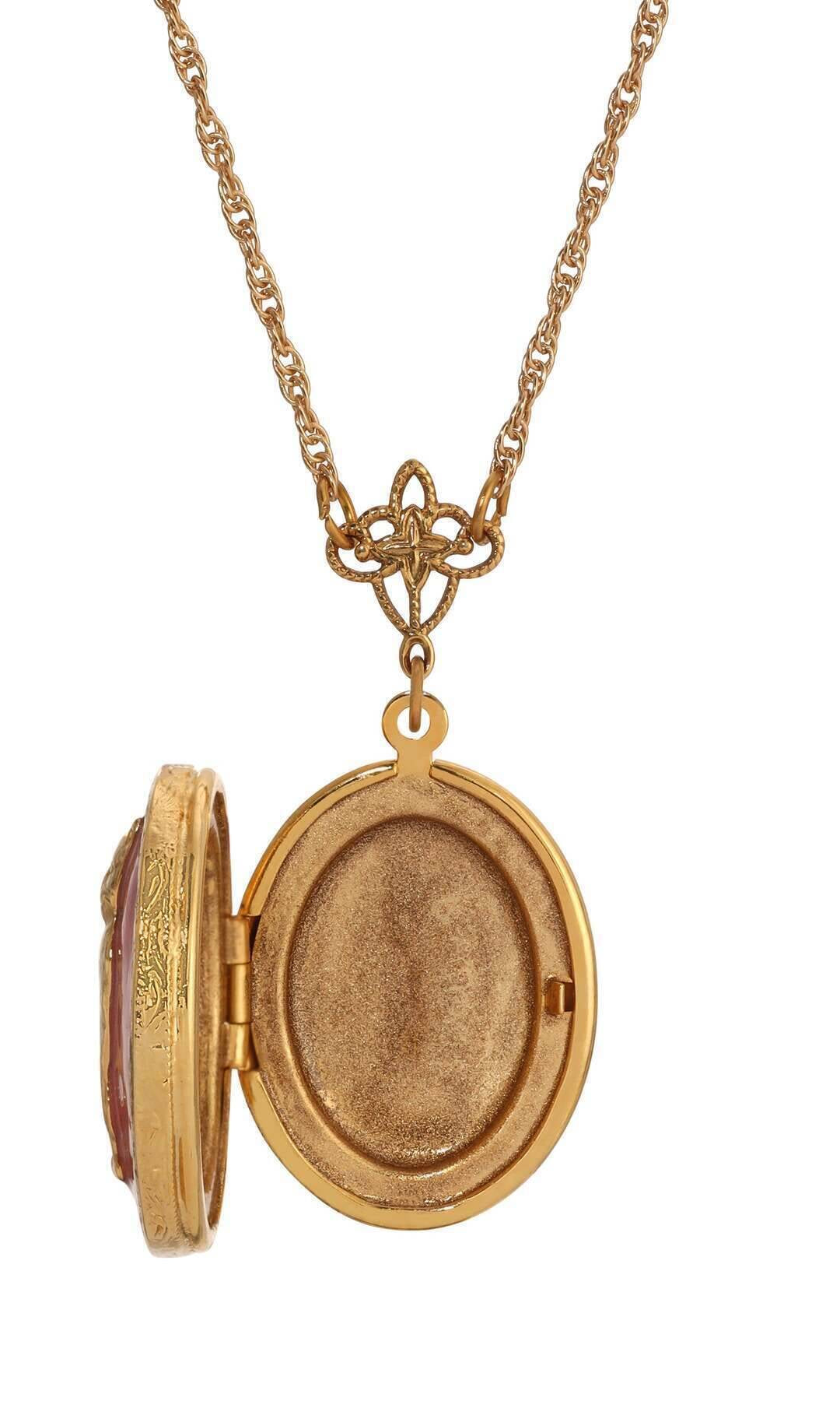 1928 Jewelry Sitting Cat Oval Enamel Locket Necklace 24"