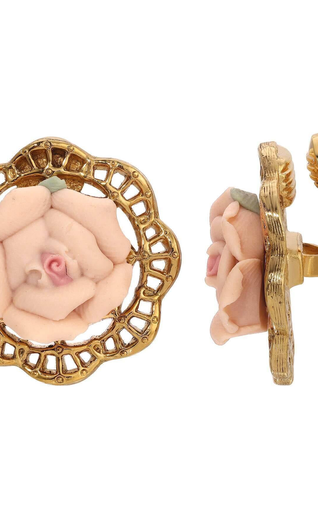 1928 Jewelry Spring Porcelain Rose Clip On Earrings