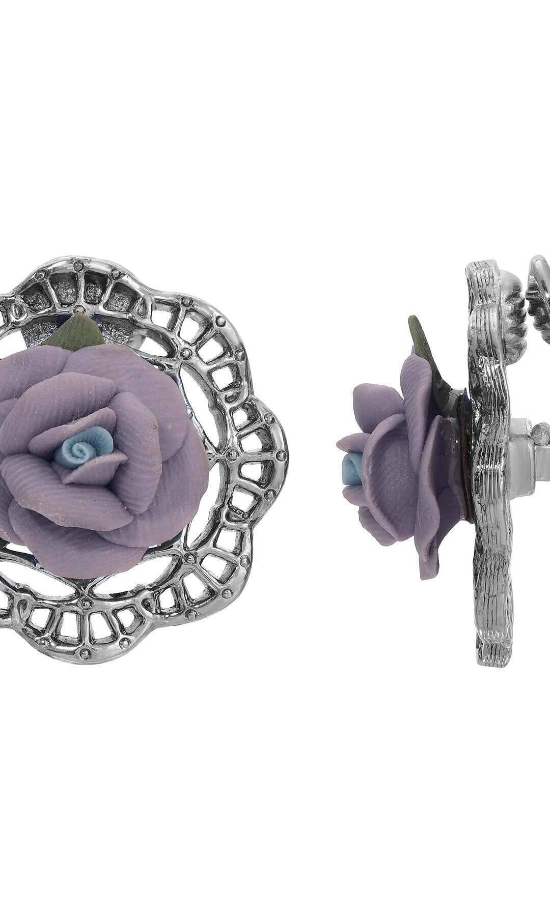 1928 Jewelry Spring Porcelain Rose Clip On Earrings