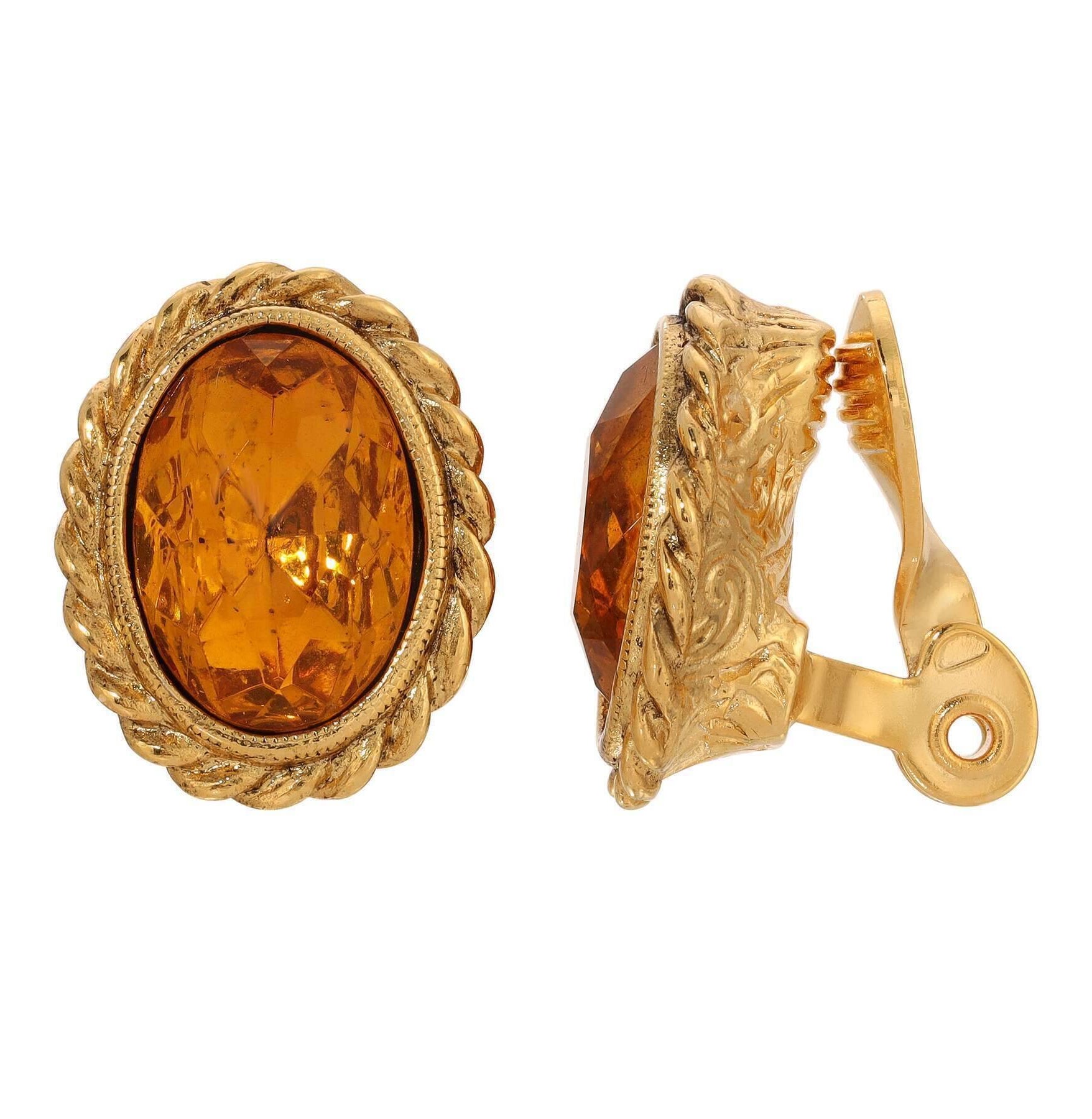 1928 Jewelry Oval Glass Crystal Rope Frame Clip Earrings