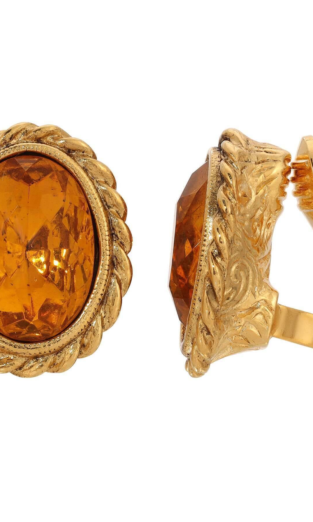 1928 Jewelry Oval Glass Crystal Rope Frame Clip Earrings