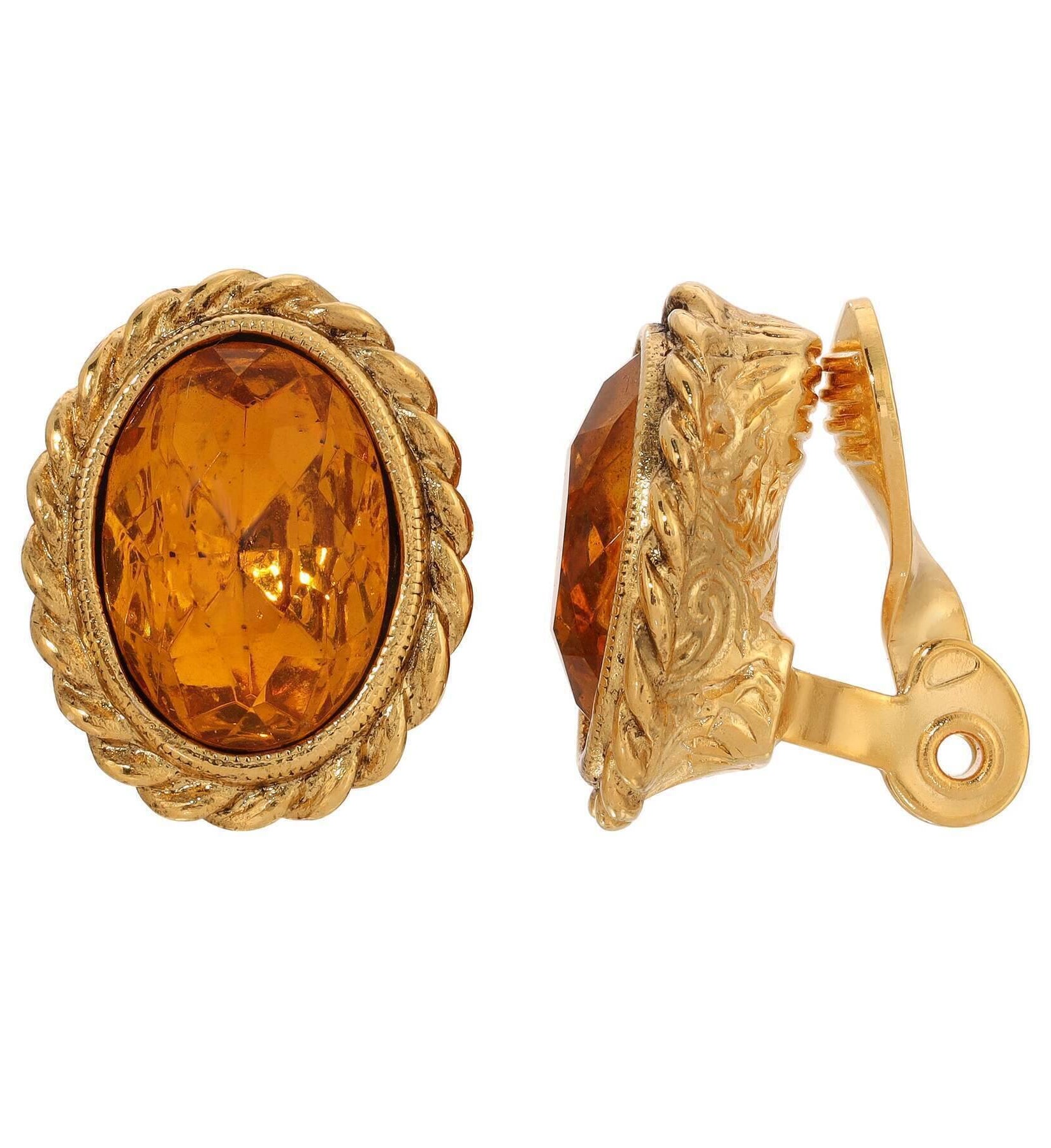 1928 Jewelry Oval Glass Crystal Rope Frame Clip Earrings