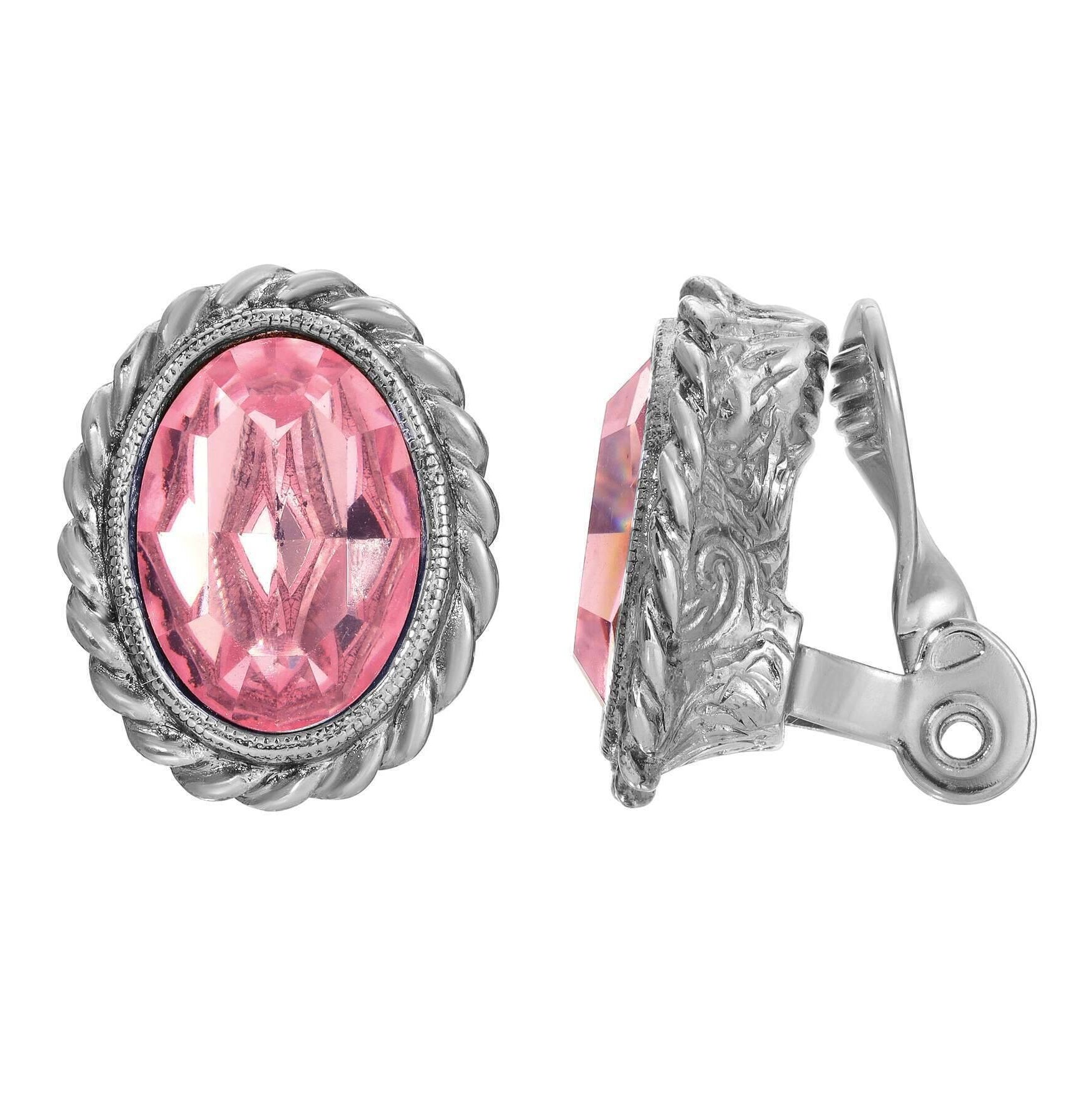 1928 Jewelry Oval Glass Crystal Rope Frame Clip Earrings