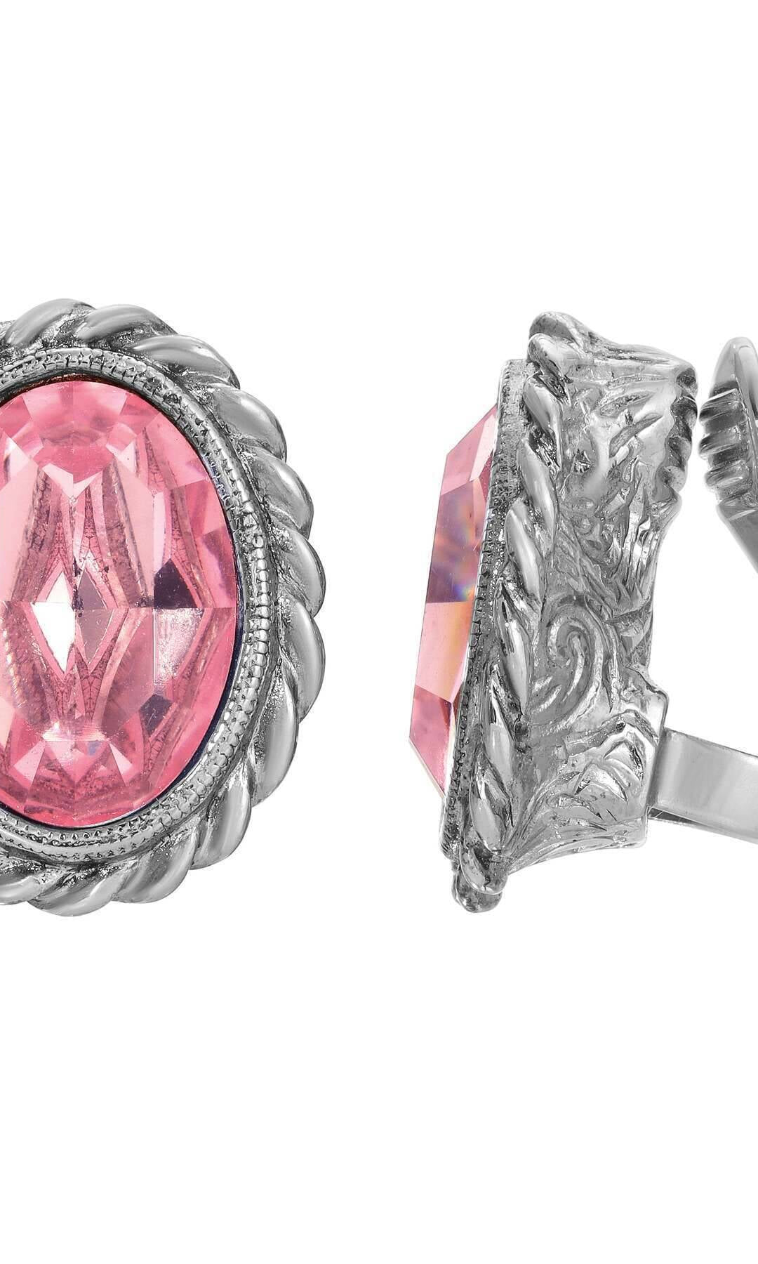 1928 Jewelry Oval Glass Crystal Rope Frame Clip Earrings