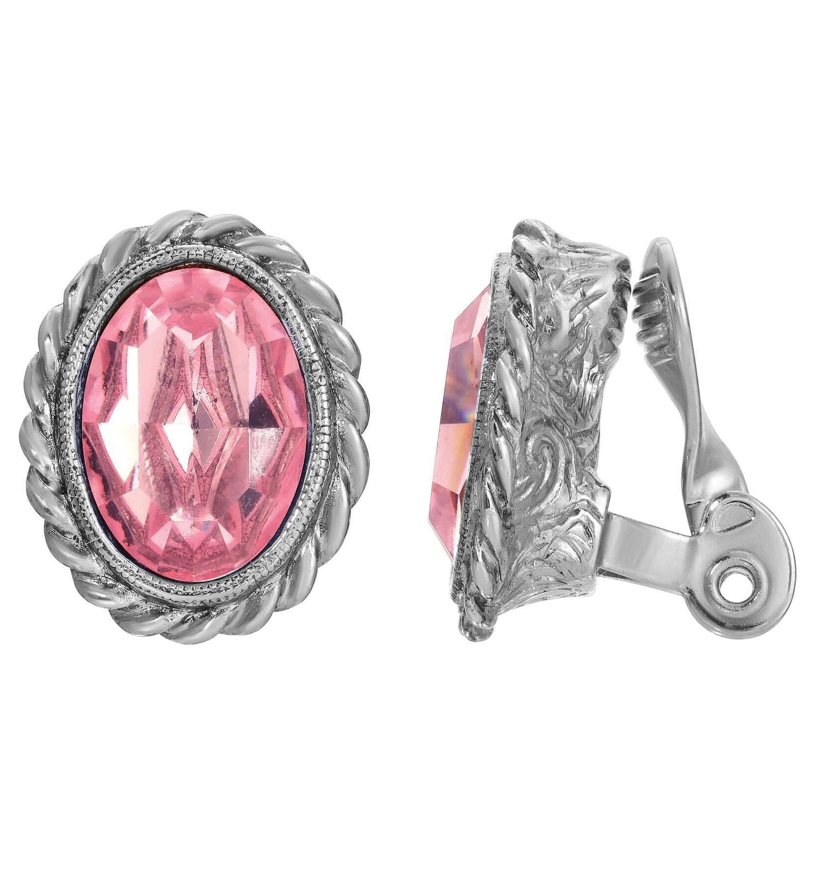 1928 Jewelry Oval Glass Crystal Rope Frame Clip Earrings