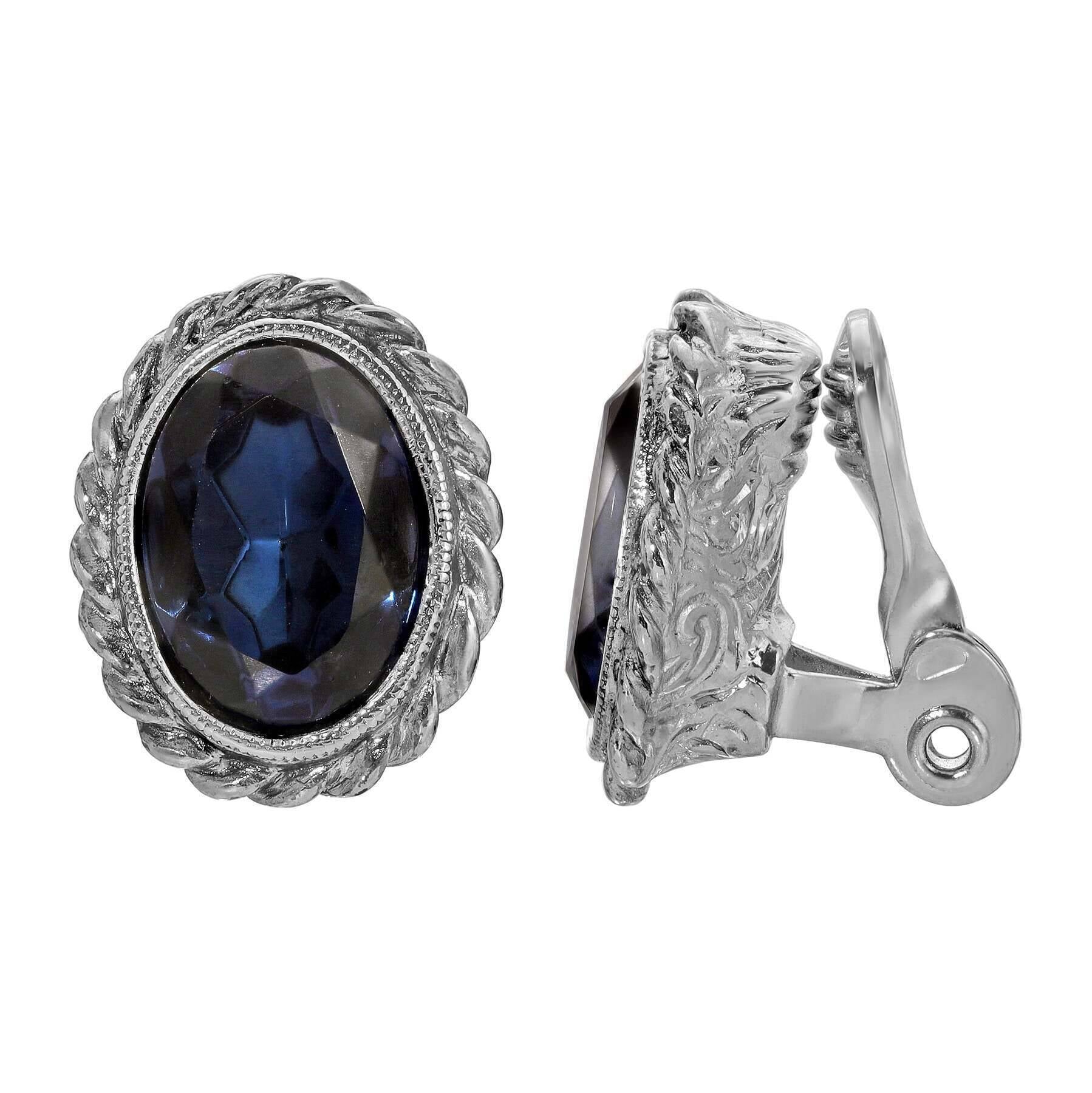 1928 Jewelry Oval Glass Crystal Rope Frame Clip Earrings