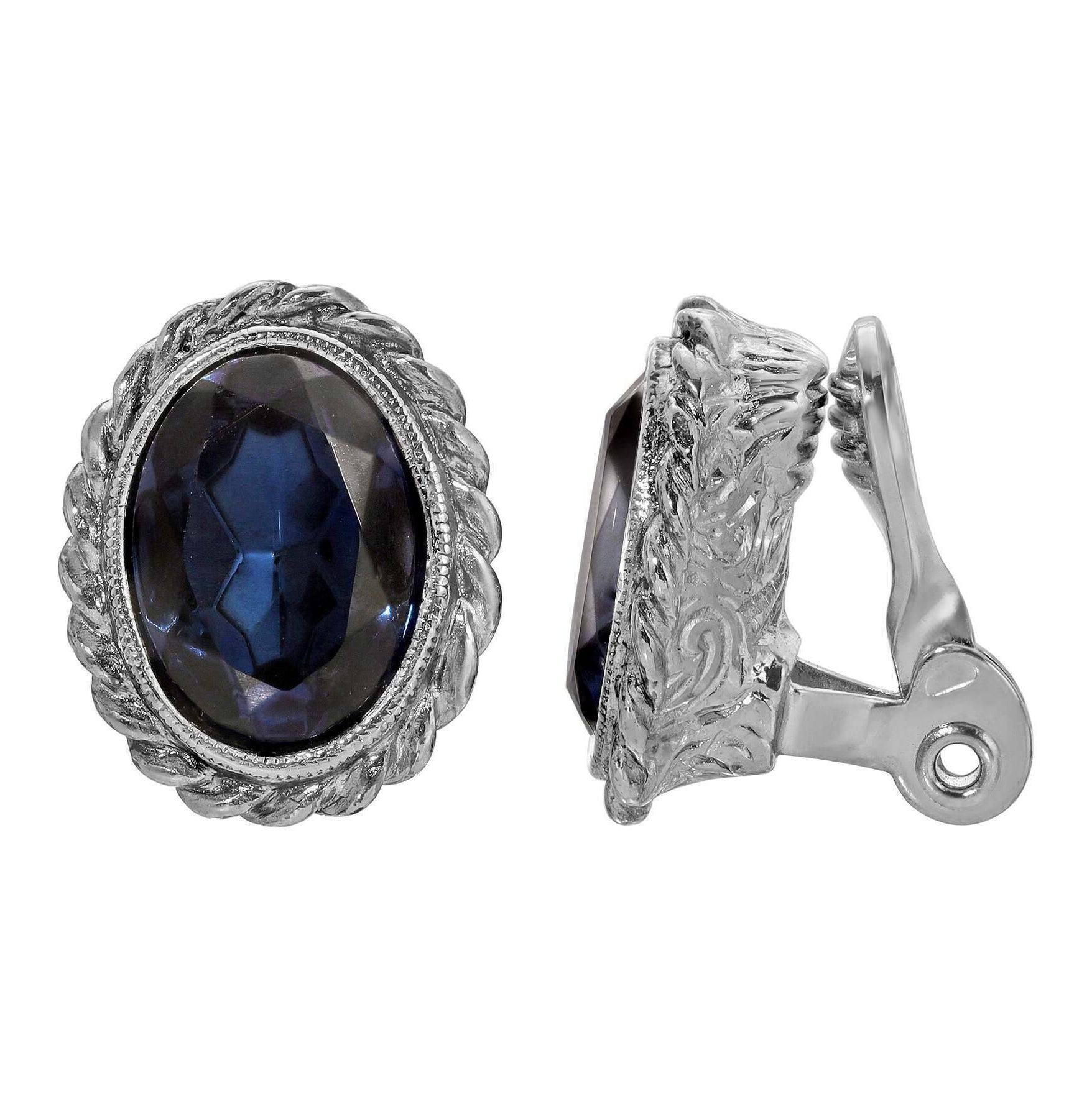 1928 Jewelry Oval Glass Crystal Rope Frame Clip Earrings