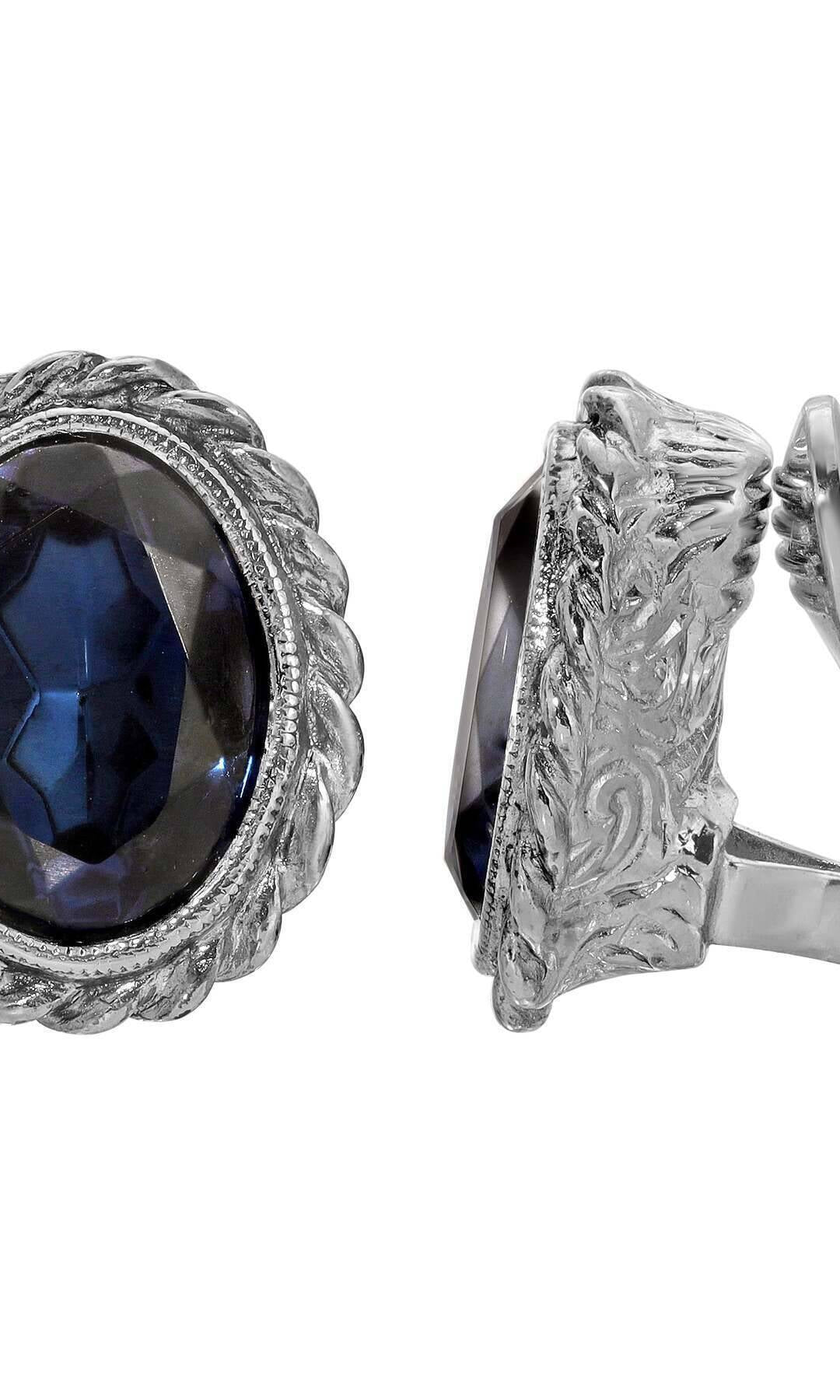 1928 Jewelry Oval Glass Crystal Rope Frame Clip Earrings