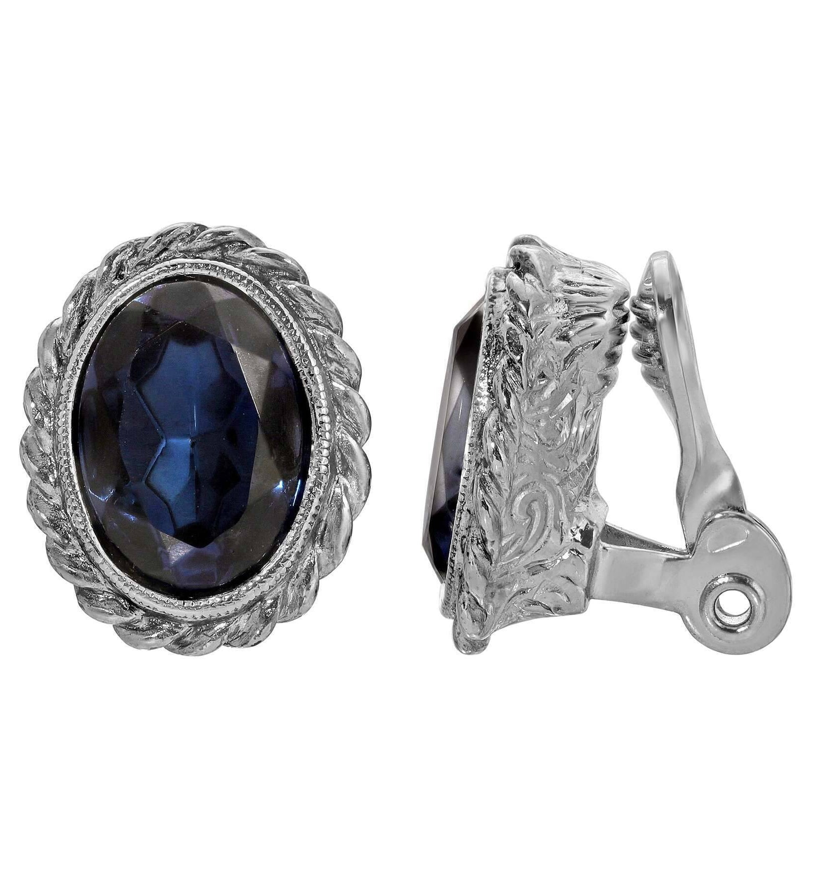 1928 Jewelry Oval Glass Crystal Rope Frame Clip Earrings