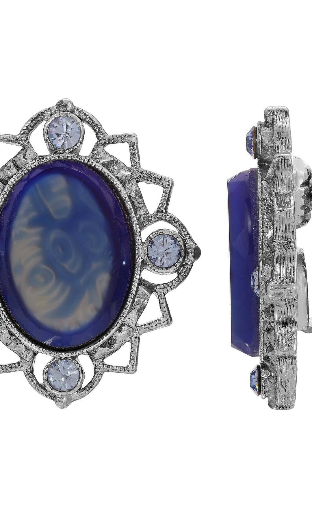 1928 Jewelry Oval Swirl Glass Stone Crystal Clip On Earrings