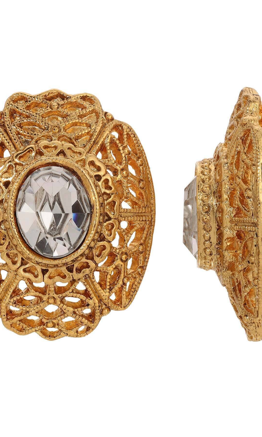 1928 Jewelry Ornate & Intricate Oval Crystal Clip On Earrings