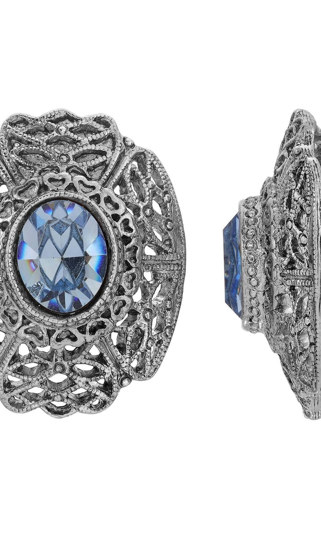 1928 Jewelry Ornate & Intricate Oval Crystal Clip On Earrings